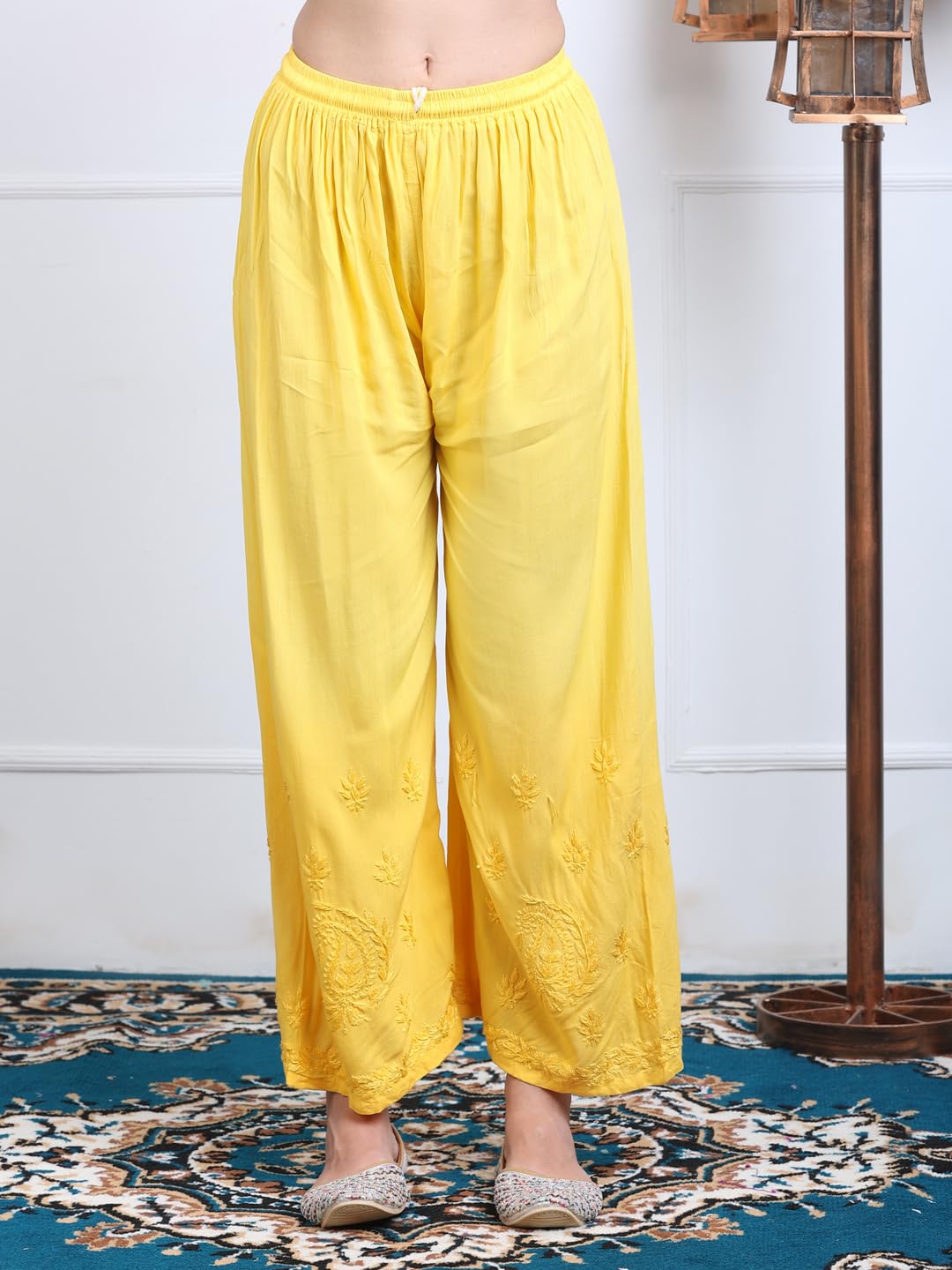Ombre Dyed Shaded Rayon Chikankari Kurti, Palazzo and Dupatta Set.