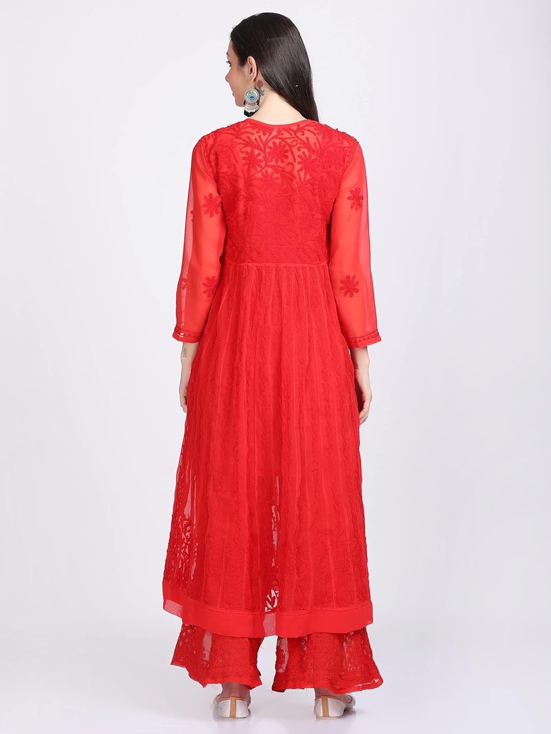Faux Georgette Chikankari Flared Anarkali with Matching Dupatta & Cotton Inner
