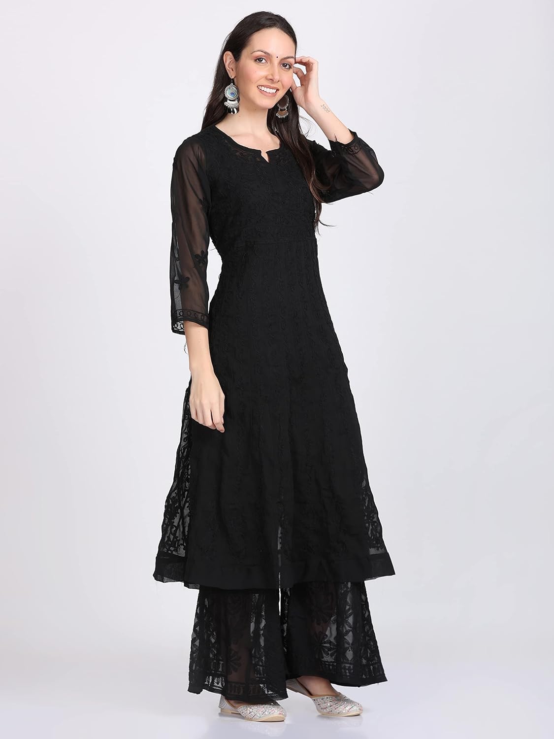 Faux Georgette Chikankari Flared Anarkali with Matching Dupatta & Cotton Inner