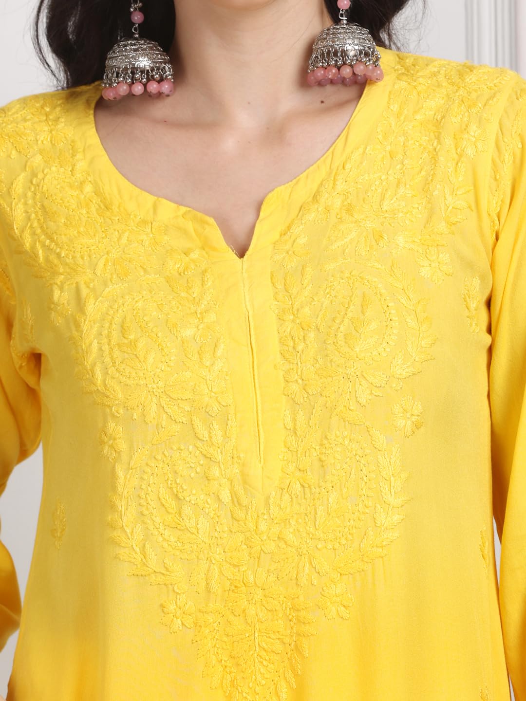 Ombre Dyed Shaded Rayon Chikankari Kurti, Palazzo and Dupatta Set.