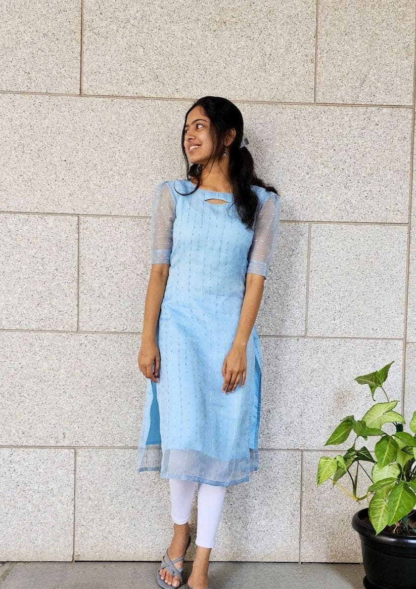 Heavy Net Organza Embroidery Sequence Work Kurti