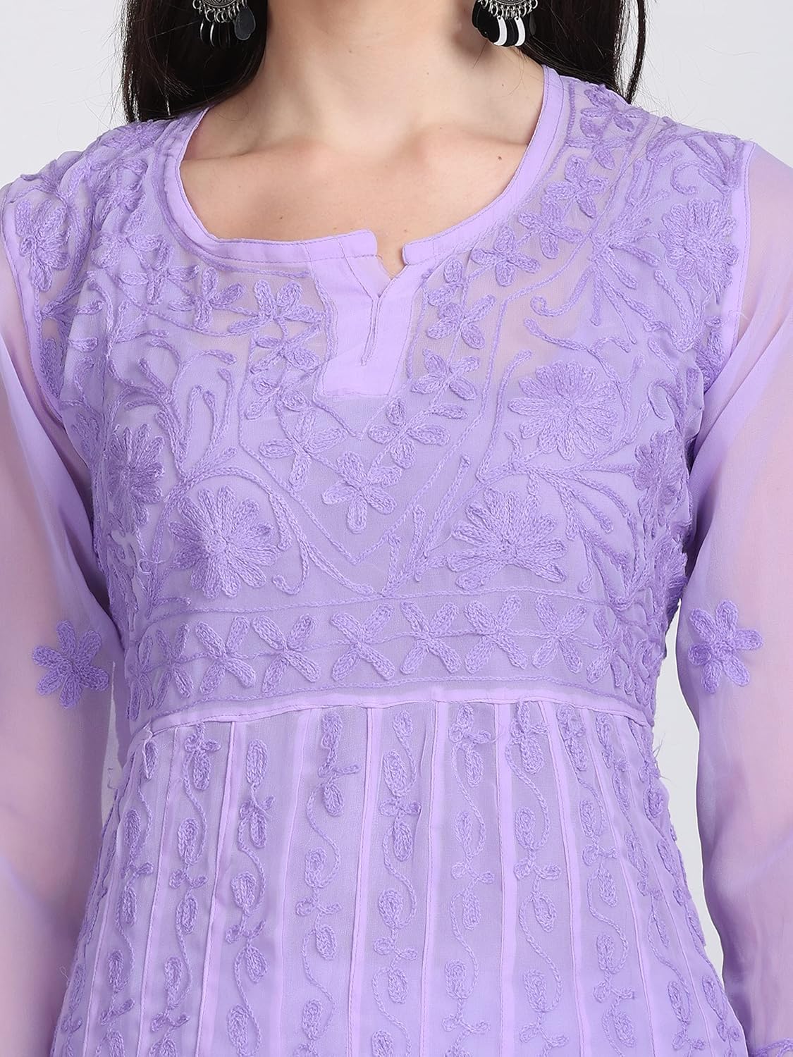 Faux Georgette Chikankari Flared Anarkali with Matching Dupatta & Cotton Inner