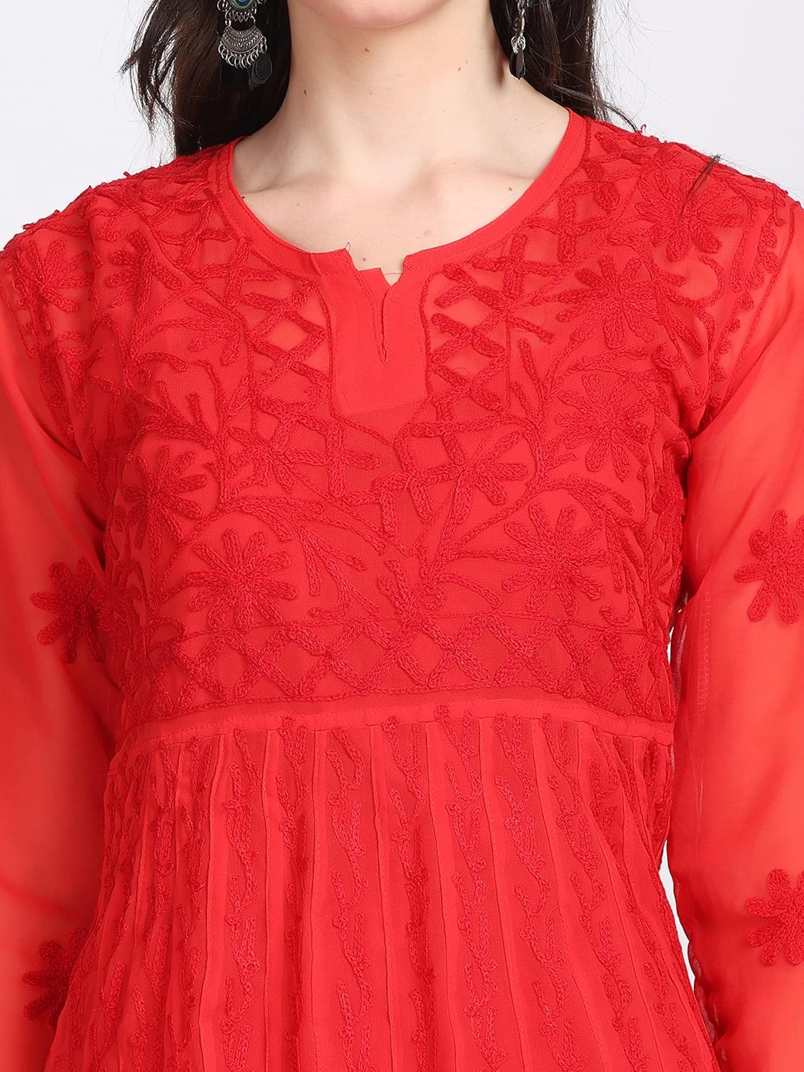 Faux Georgette Chikankari Flared Anarkali with Matching Dupatta & Cotton Inner