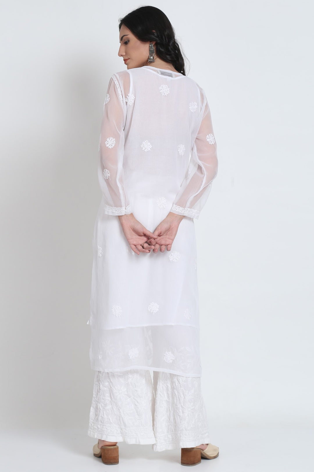 Women's Chiffon Georgette Chikankari Booti Jaal Kurti With Matching Cotton Inner