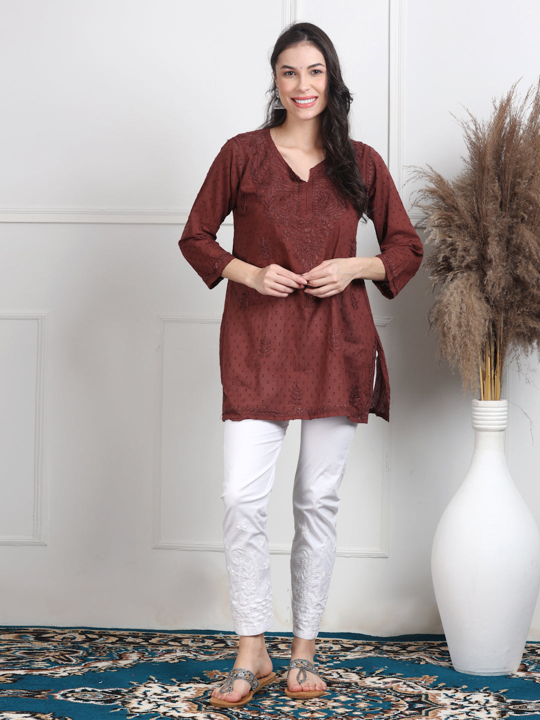 Elegant Women's Dyed Lucknowi Chikankari Short Top – Pure Cotton, Handcrafted Beauty in Stunning Shades