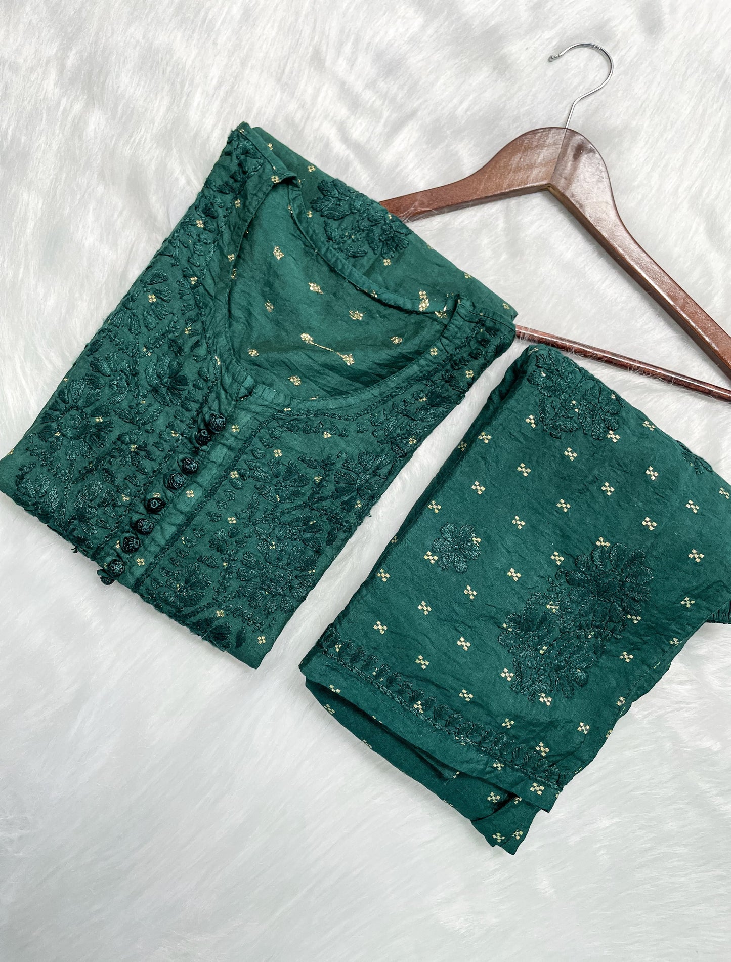 Premium Dyed Chanderi Silk Lucknowi Chikankari Kurti and Palazzo Set for Women