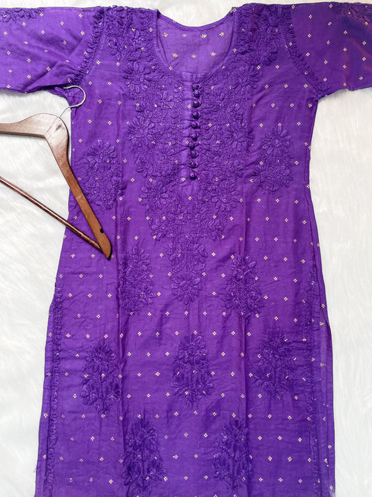 Premium Dyed Chanderi Silk Lucknowi Chikankari Kurti and Palazzo Set for Women