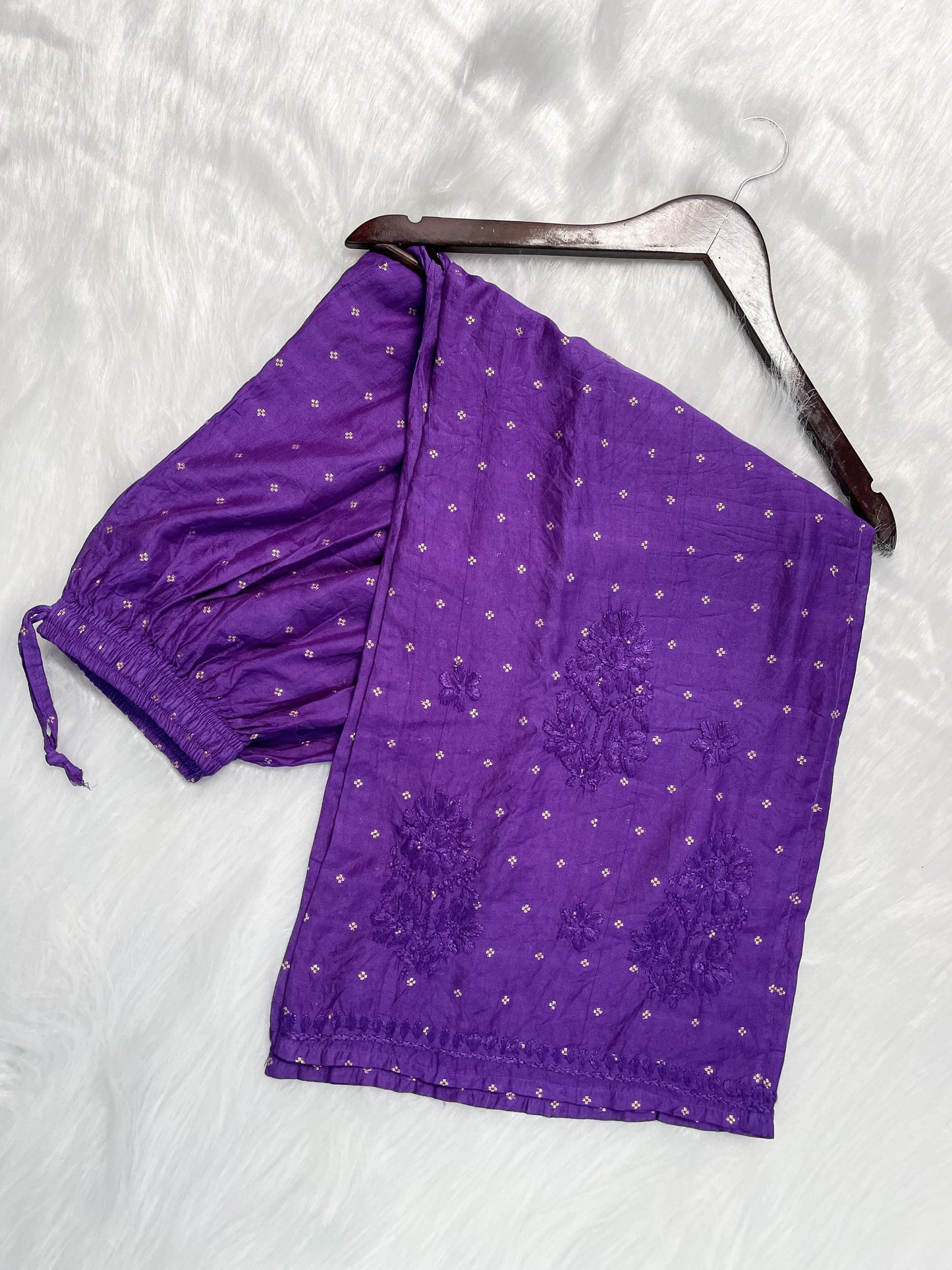 Premium Dyed Chanderi Silk Lucknowi Chikankari Kurti and Palazzo Set for Women