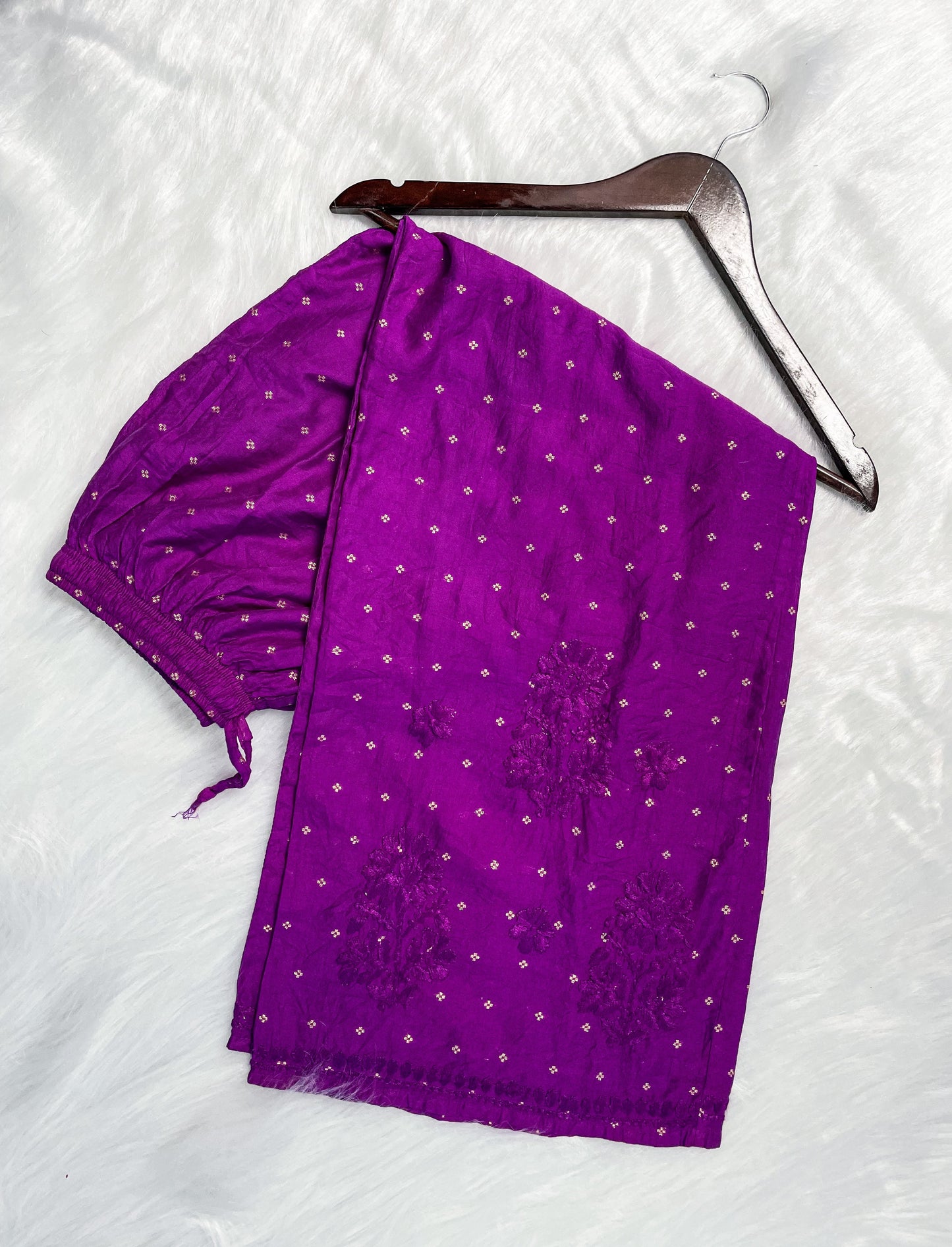 Premium Dyed Chanderi Silk Lucknowi Chikankari Kurti and Palazzo Set for Women