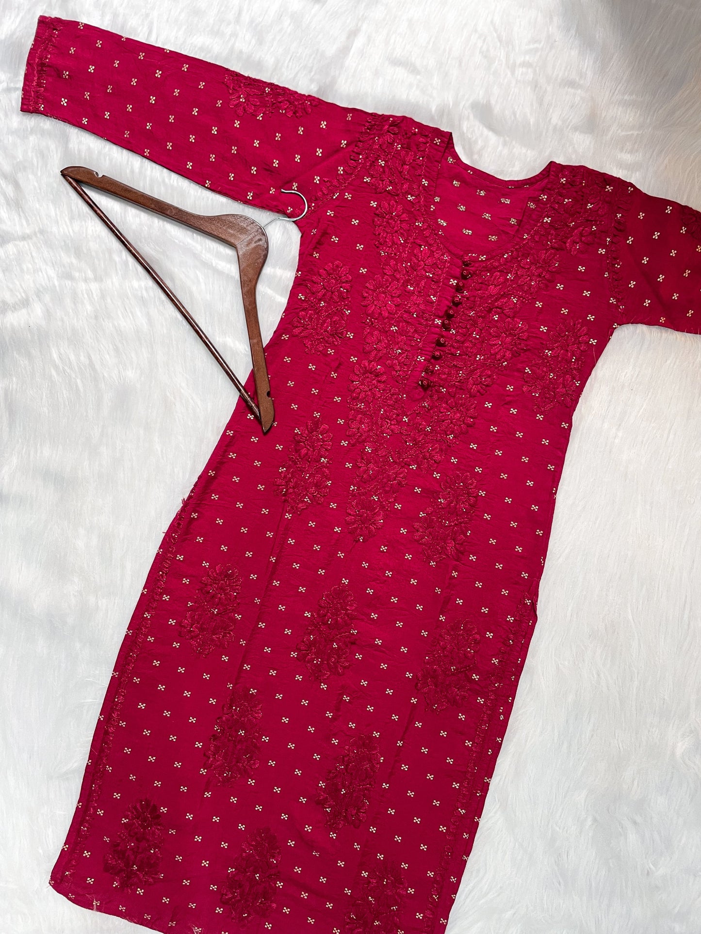 Premium Dyed Chanderi Silk Lucknowi Chikankari Kurti and Palazzo Set for Women