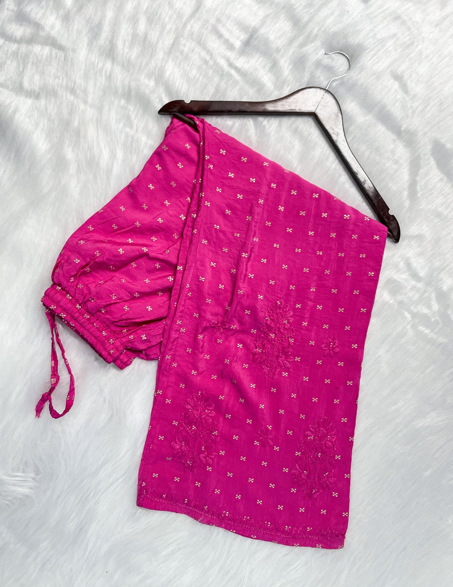 Premium Dyed Chanderi Silk Lucknowi Chikankari Kurti and Palazzo Set for Women