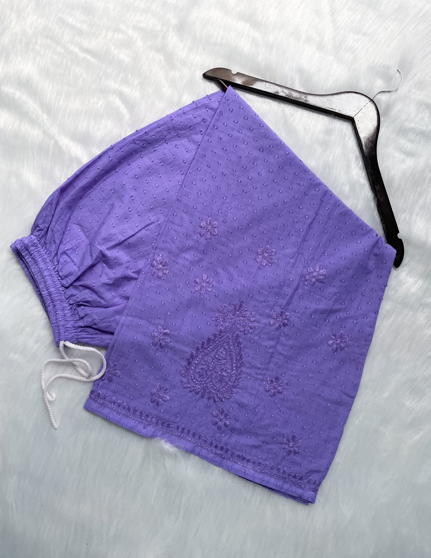 Handcrafted Dyed Lucknowi Chikankari Cotton Kurti, Palazzo & Dupatta Set