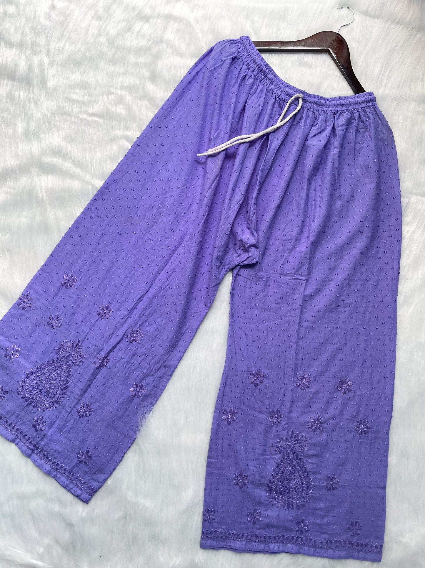 Handcrafted Dyed Lucknowi Chikankari Cotton Kurti, Palazzo & Dupatta Set