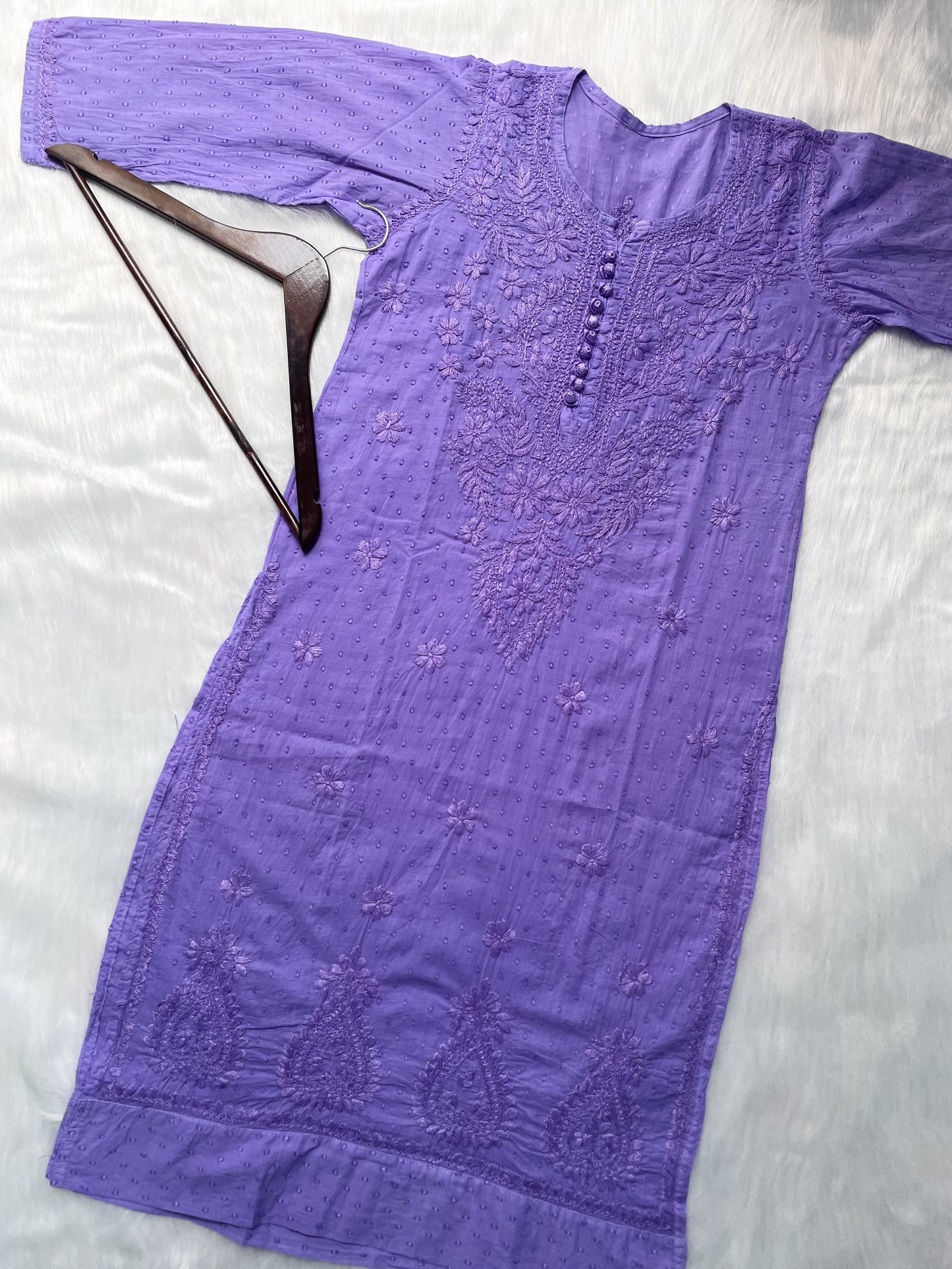 Handcrafted Dyed Lucknowi Chikankari Cotton Kurti, Palazzo & Dupatta Set