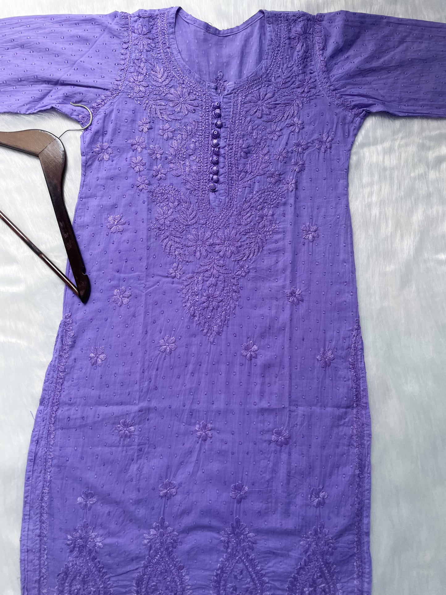 Handcrafted Dyed Lucknowi Chikankari Cotton Kurti, Palazzo & Dupatta Set
