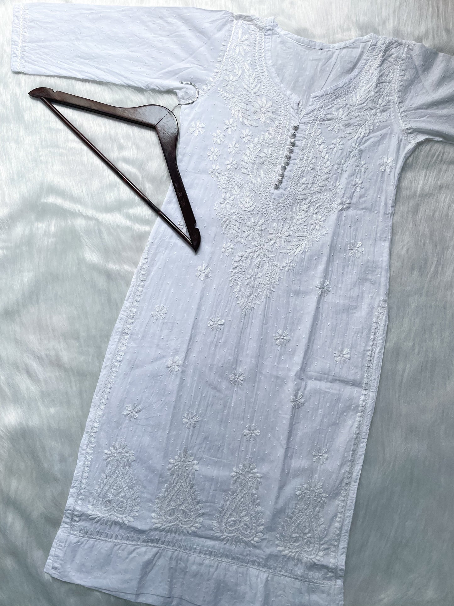 Handcrafted Dyed Lucknowi Chikankari Cotton Kurti, Palazzo & Dupatta Set