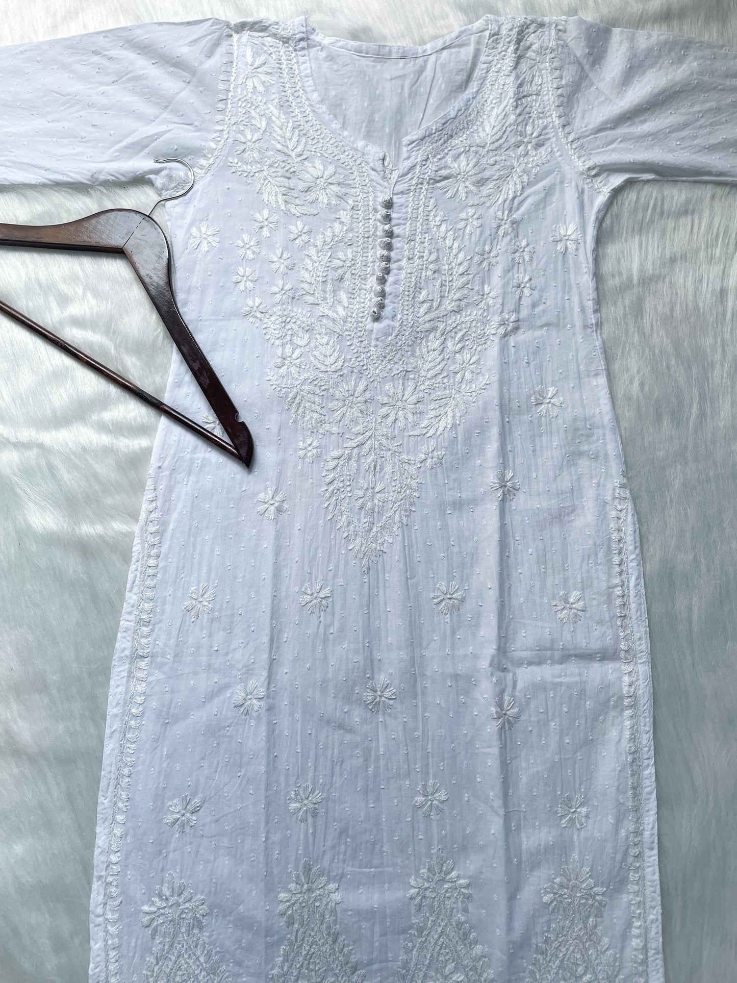 Handcrafted Dyed Lucknowi Chikankari Cotton Kurti, Palazzo & Dupatta Set