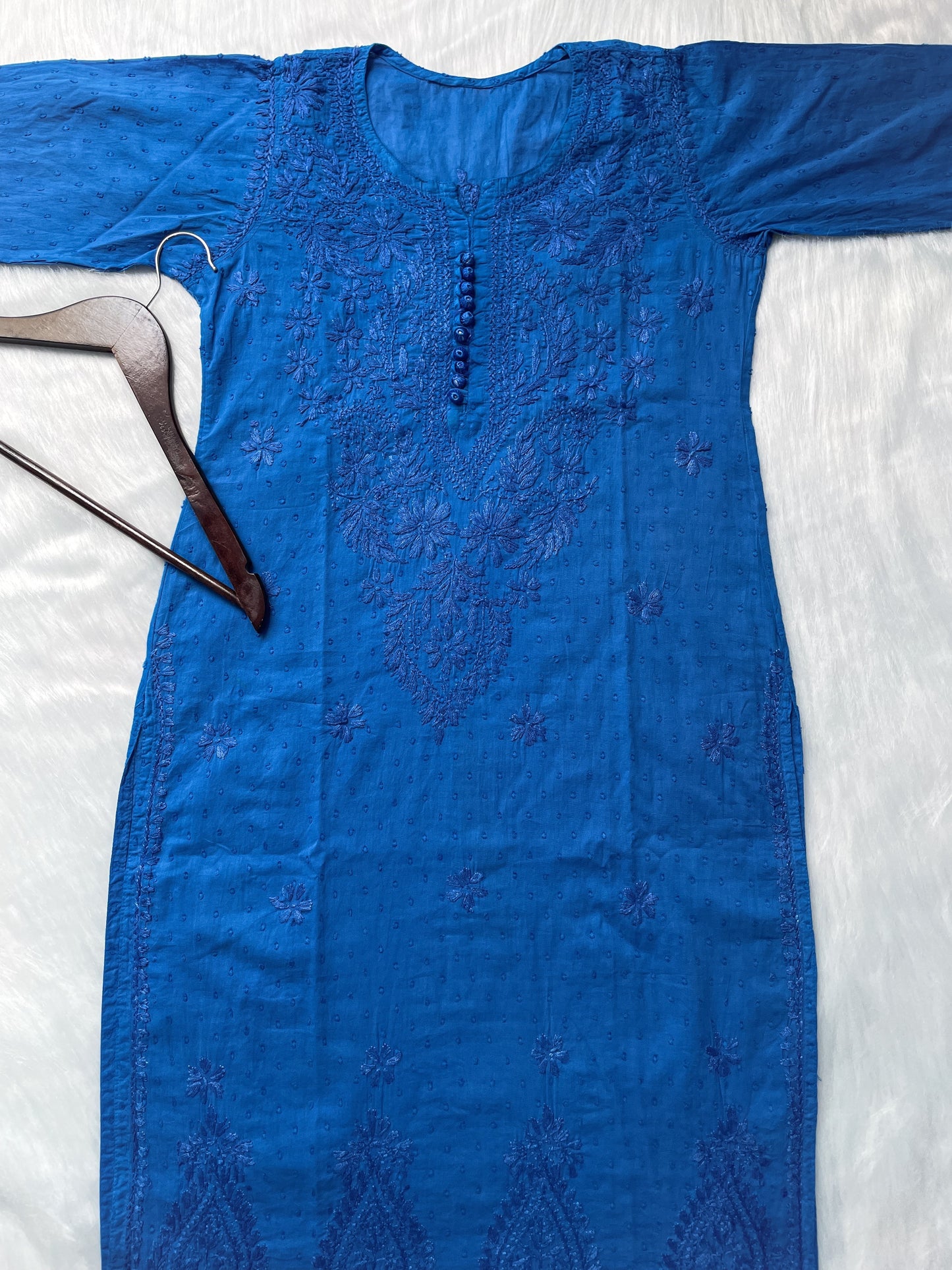Handcrafted Dyed Lucknowi Chikankari Cotton Kurti, Palazzo & Dupatta Set