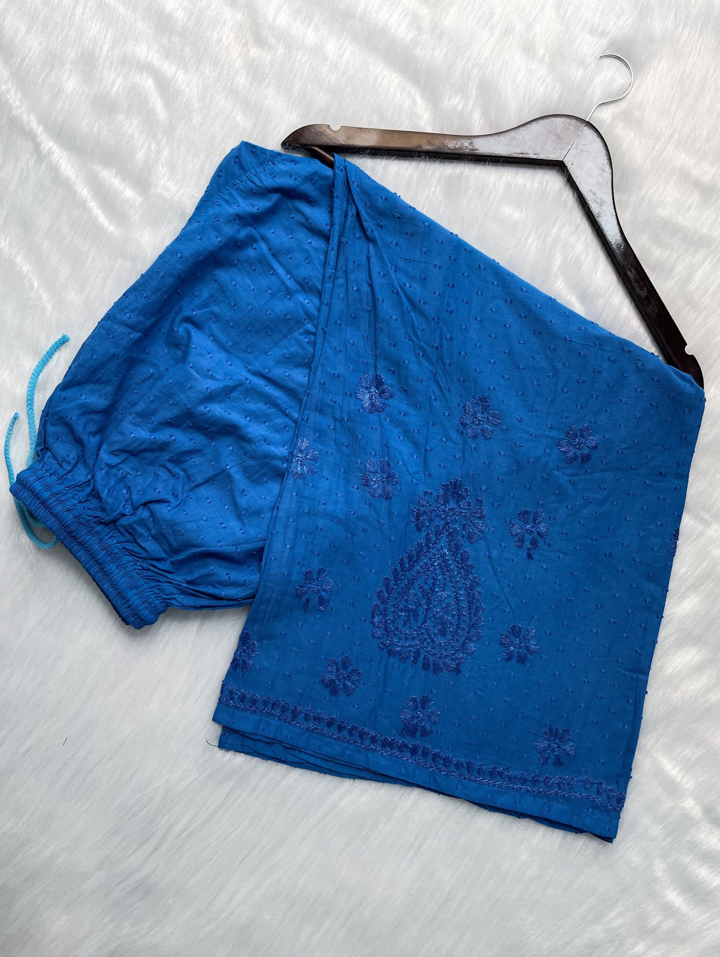 Handcrafted Dyed Lucknowi Chikankari Cotton Kurti, Palazzo & Dupatta Set