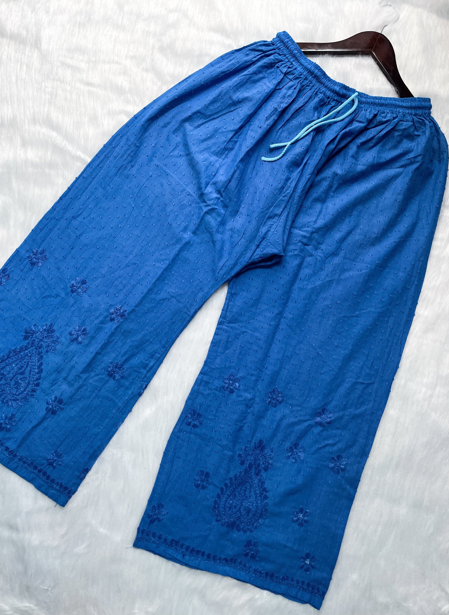 Handcrafted Dyed Lucknowi Chikankari Cotton Kurti, Palazzo & Dupatta Set