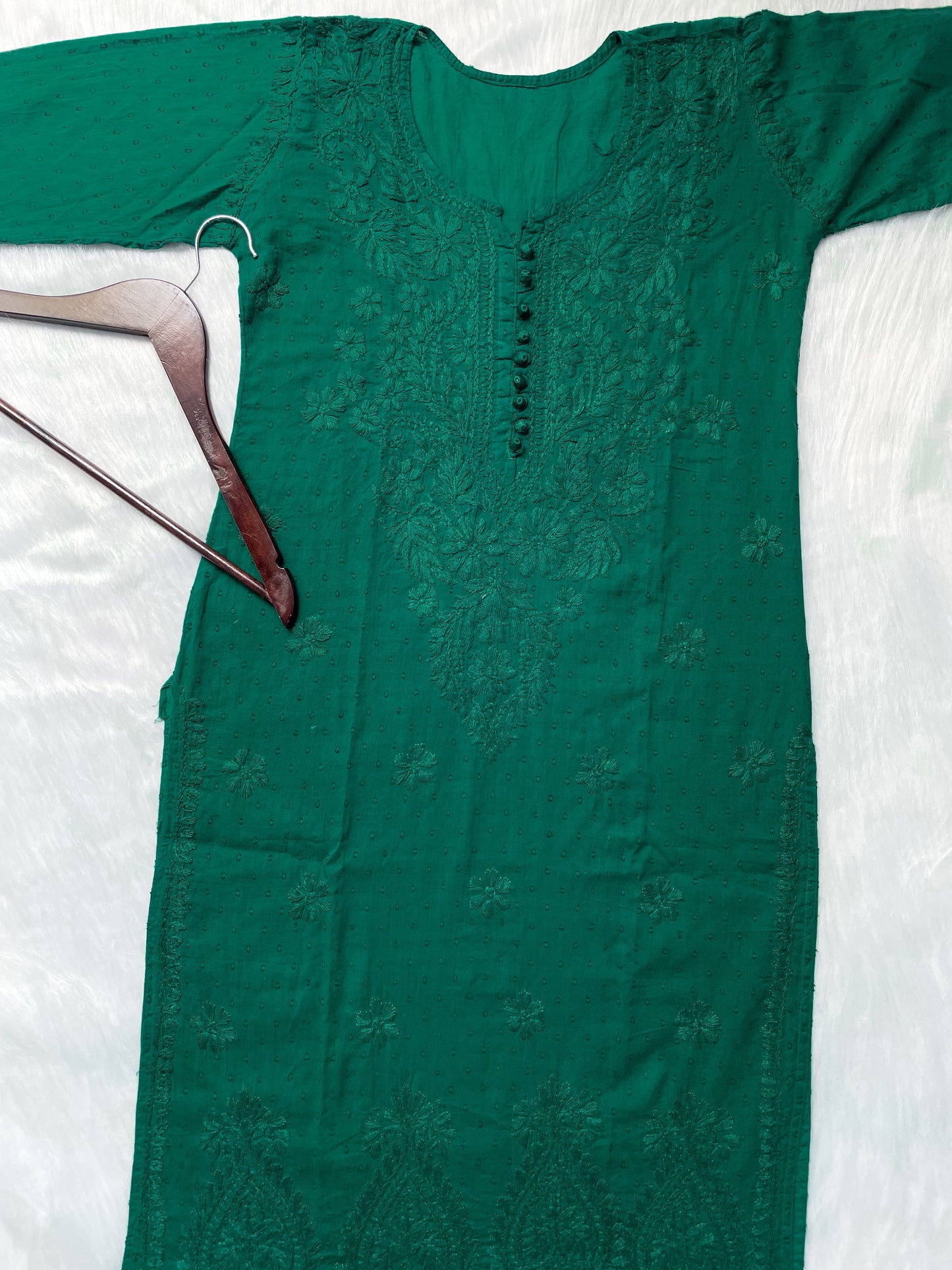 Handcrafted Dyed Lucknowi Chikankari Cotton Kurti, Palazzo & Dupatta Set