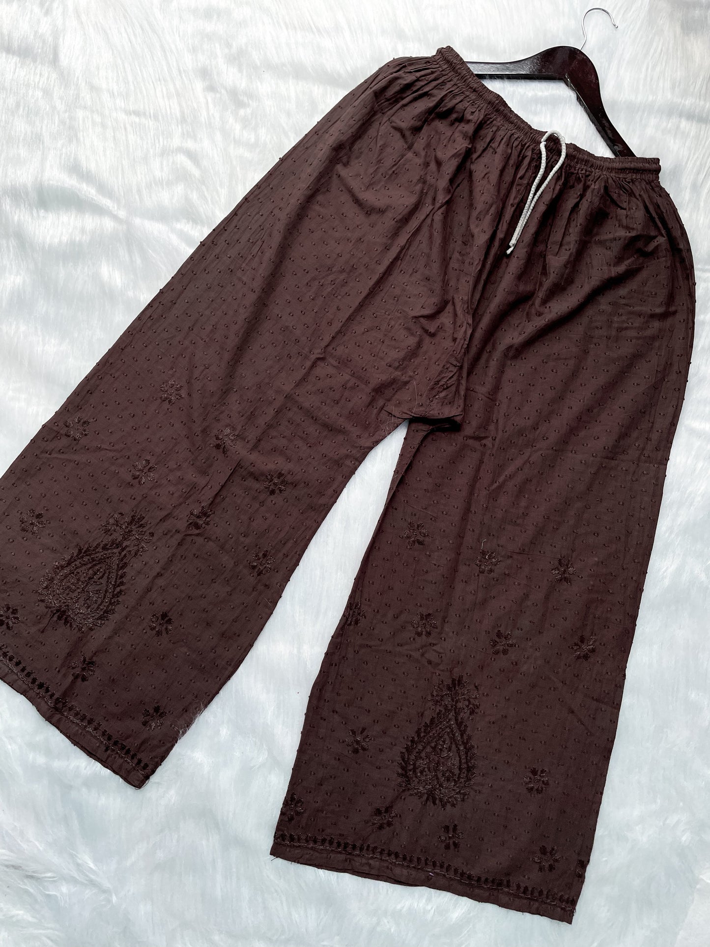Handcrafted Dyed Lucknowi Chikankari Cotton Kurti, Palazzo & Dupatta Set