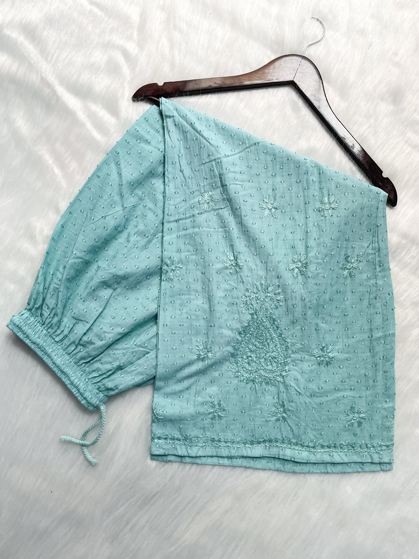 Handcrafted Dyed Lucknowi Chikankari Cotton Kurti, Palazzo & Dupatta Set