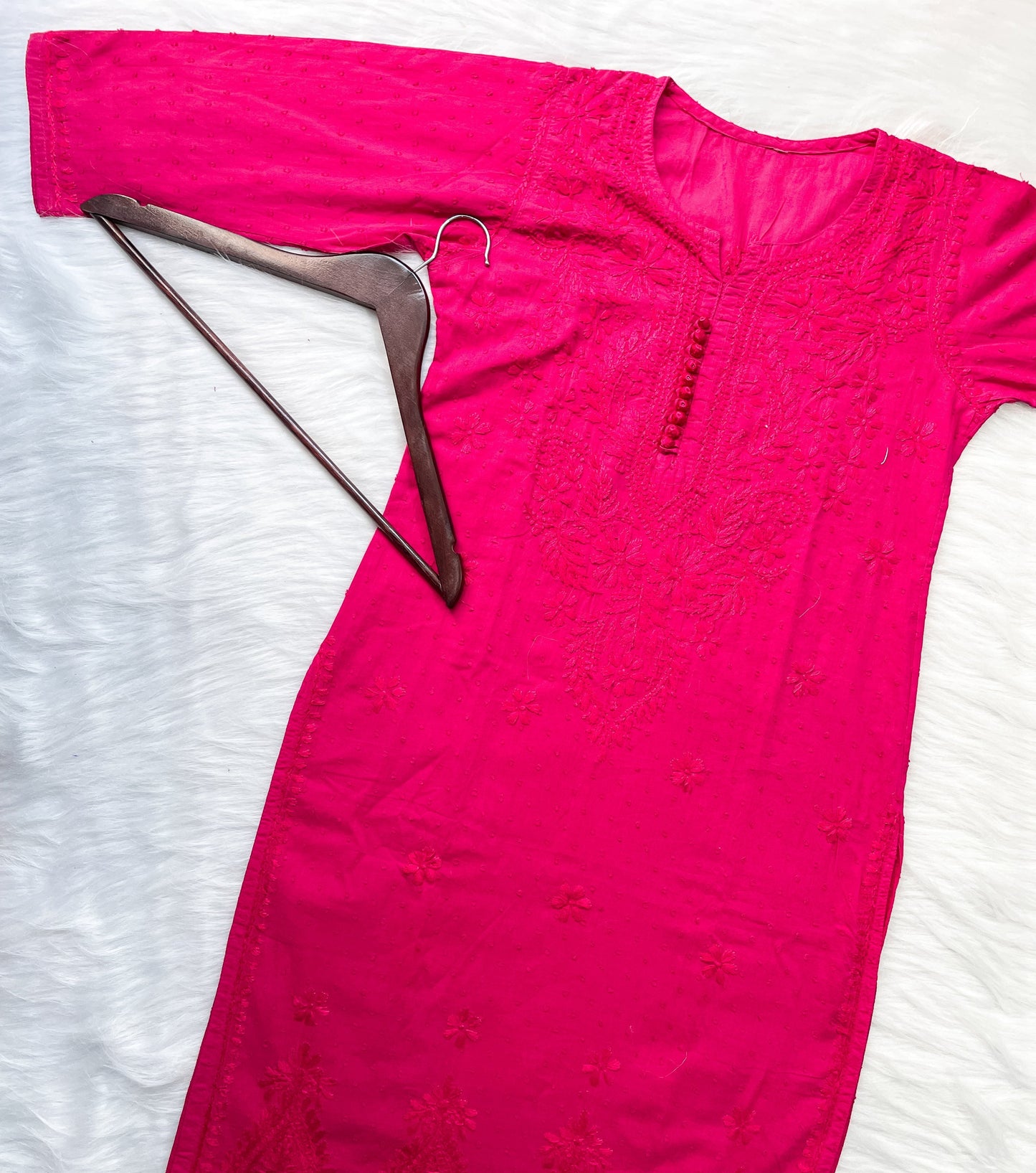 Dyed Cotton Chikankari Kurti & Lycra Pant Set, Pockets Both Side of the Pant