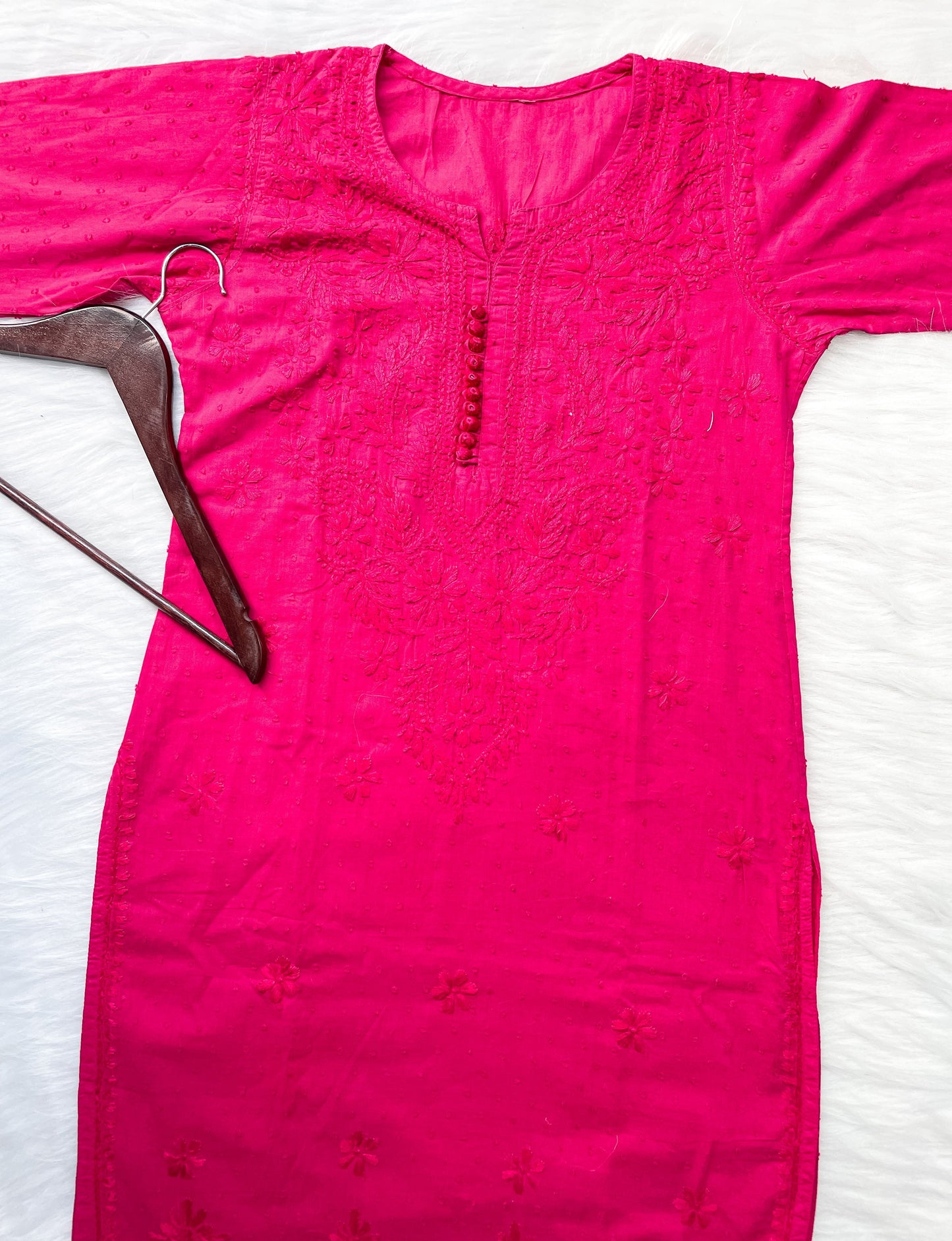 Dyed Cotton Chikankari Kurti & Lycra Pant Set, Pockets Both Side of the Pant