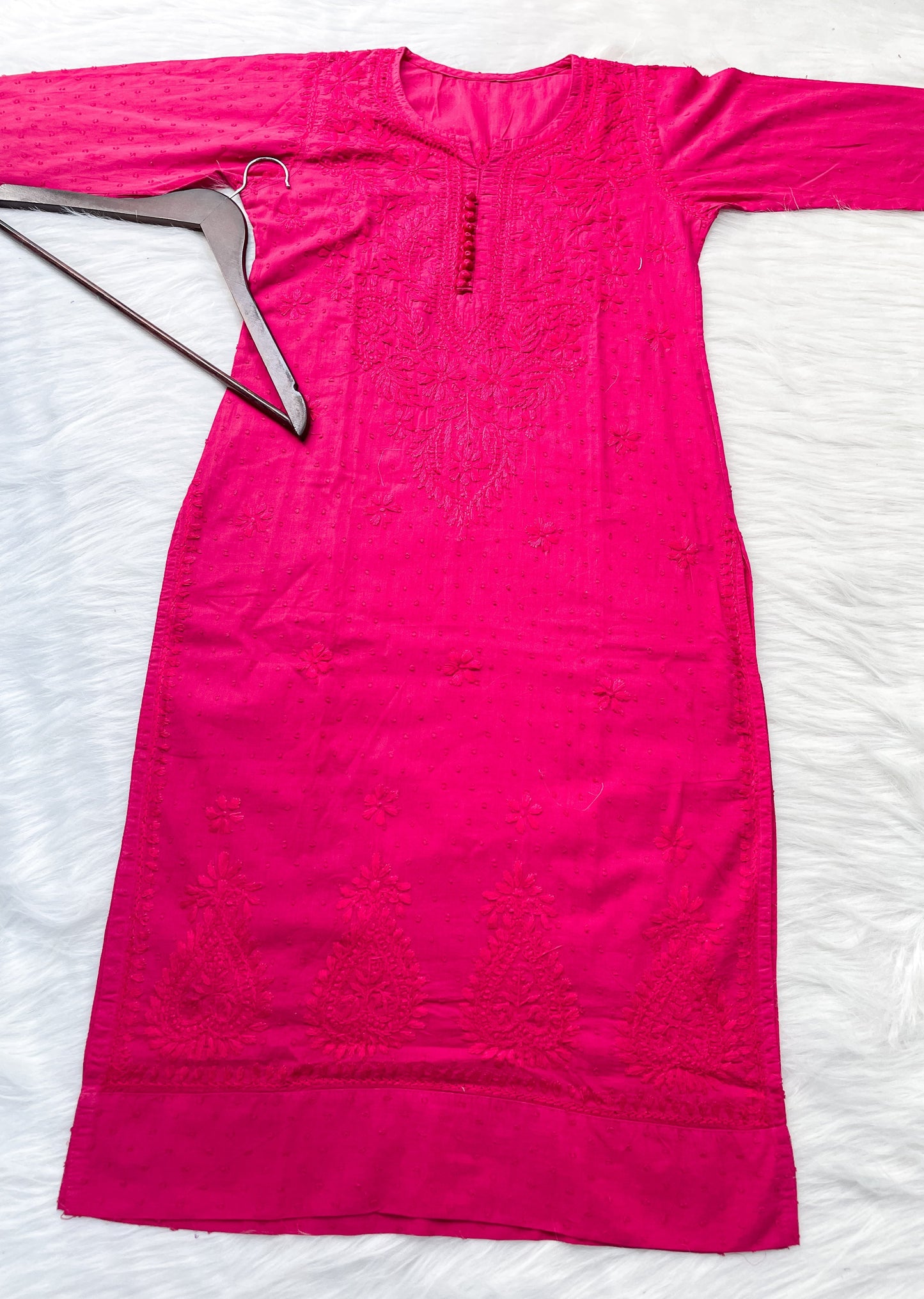 Dyed Cotton Chikankari Kurti & Lycra Pant Set, Pockets Both Side of the Pant
