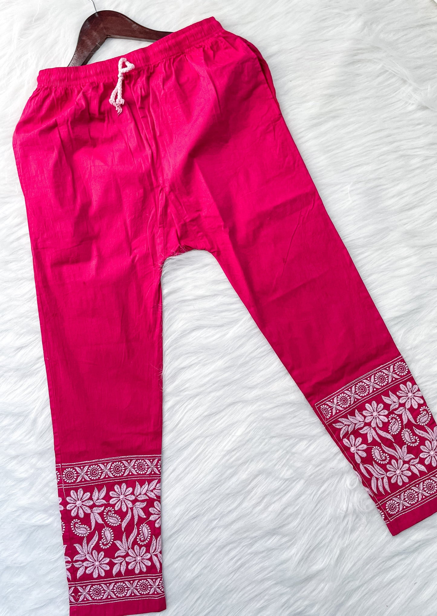 Dyed Cotton Chikankari Kurti & Lycra Pant Set, Pockets Both Side of the Pant