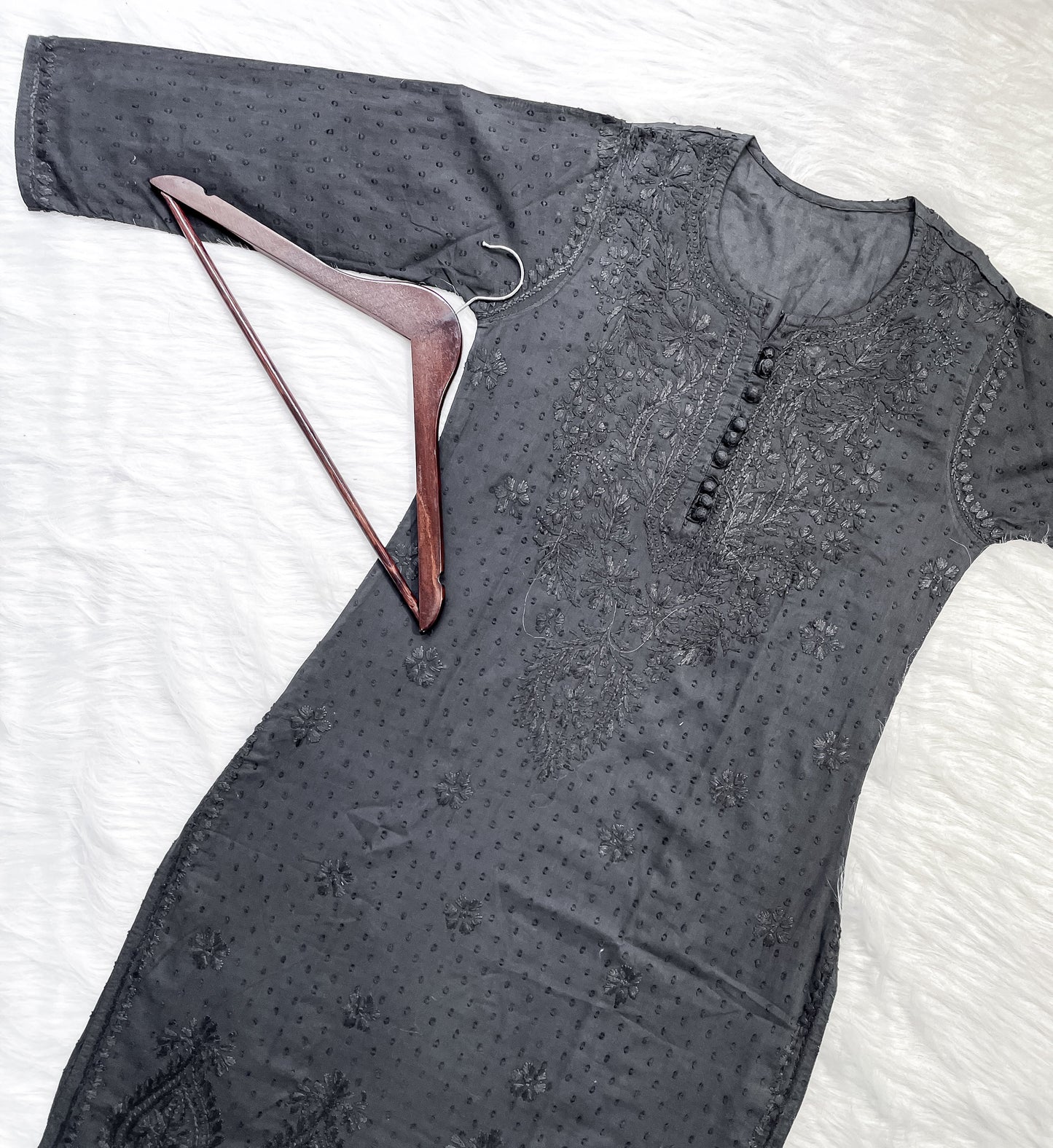 Dyed Cotton Chikankari Kurti & Lycra Pant Set, Pockets Both Side of the Pant