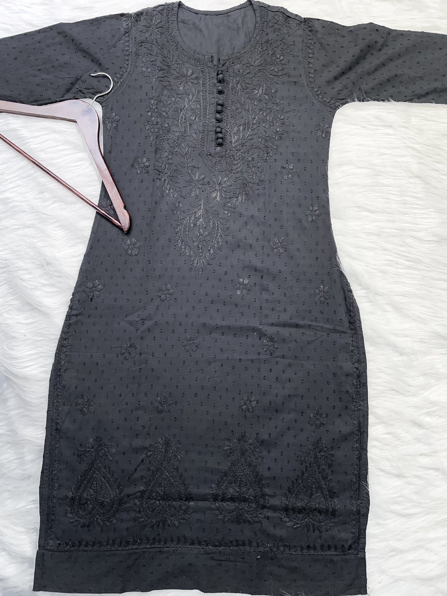 Dyed Cotton Chikankari Kurti & Lycra Pant Set, Pockets Both Side of the Pant