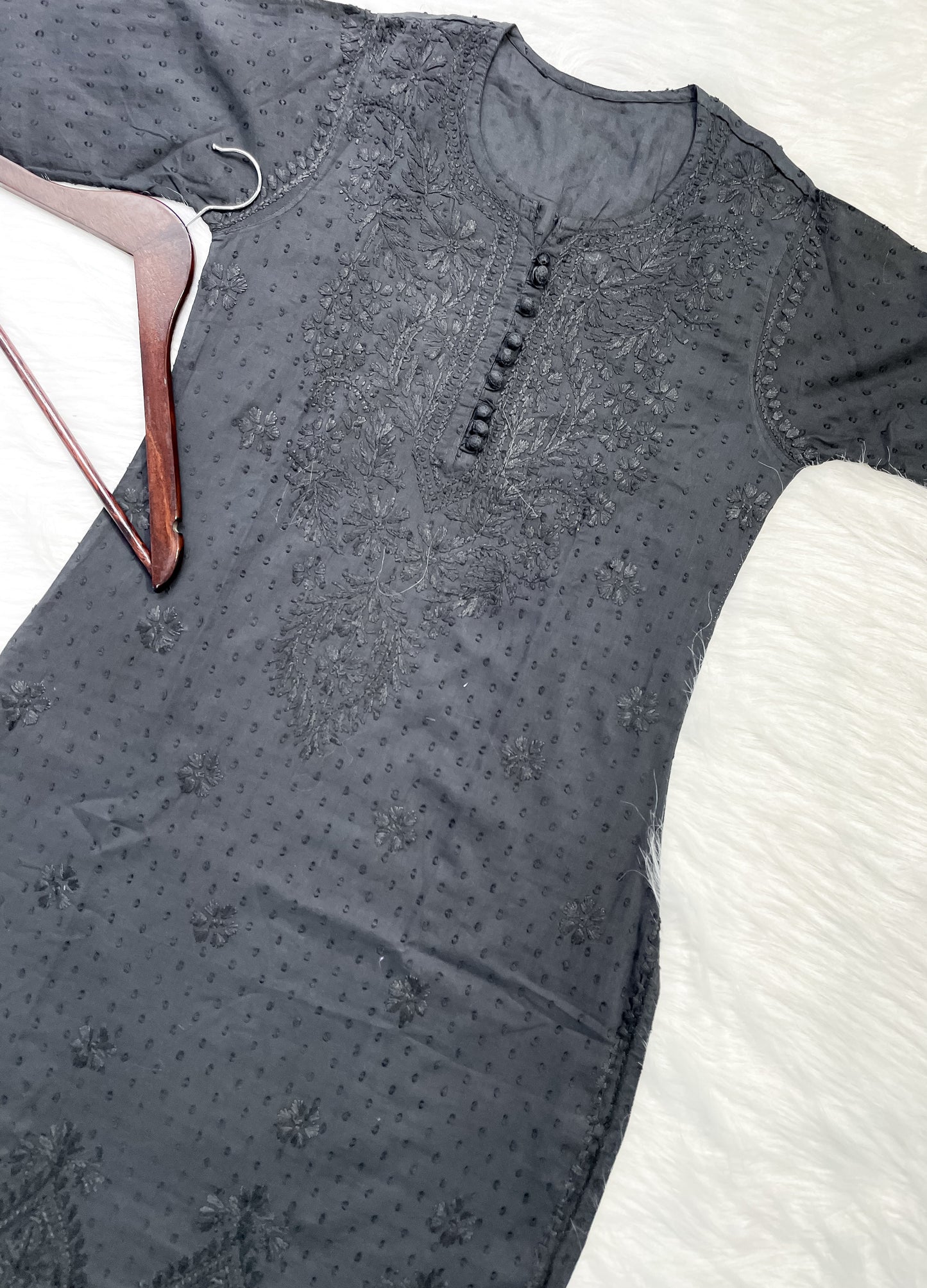 Dyed Cotton Chikankari Kurti & Lycra Pant Set, Pockets Both Side of the Pant