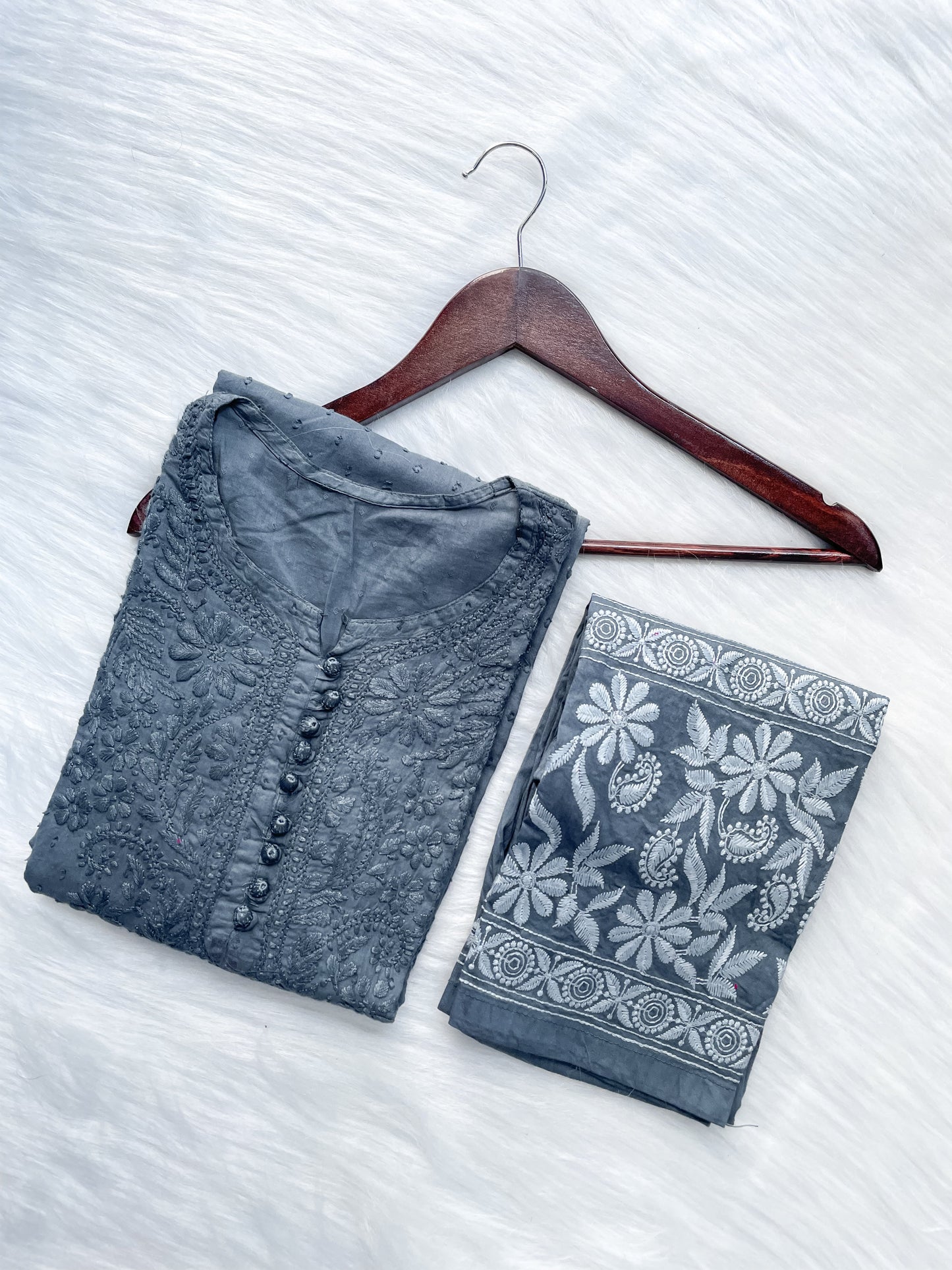 Dyed Cotton Chikankari Kurti & Lycra Pant Set, Pockets Both Side of the Pant