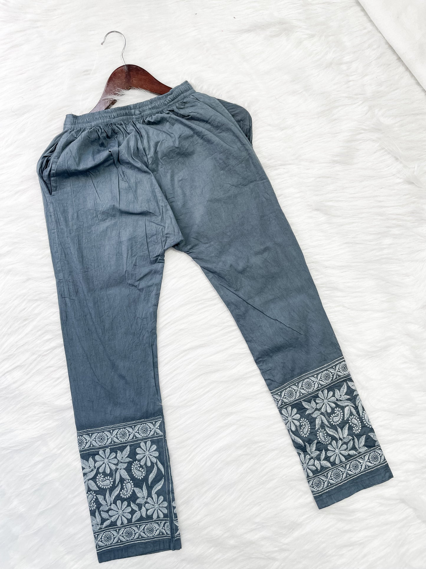 Dyed Cotton Chikankari Kurti & Lycra Pant Set, Pockets Both Side of the Pant