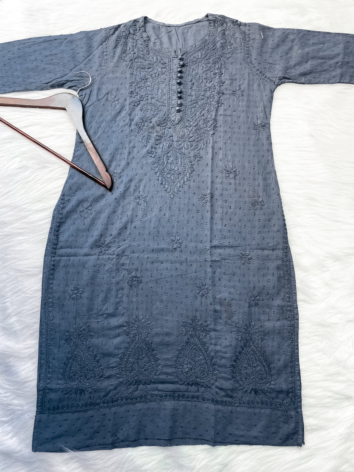 Dyed Cotton Chikankari Kurti & Lycra Pant Set, Pockets Both Side of the Pant