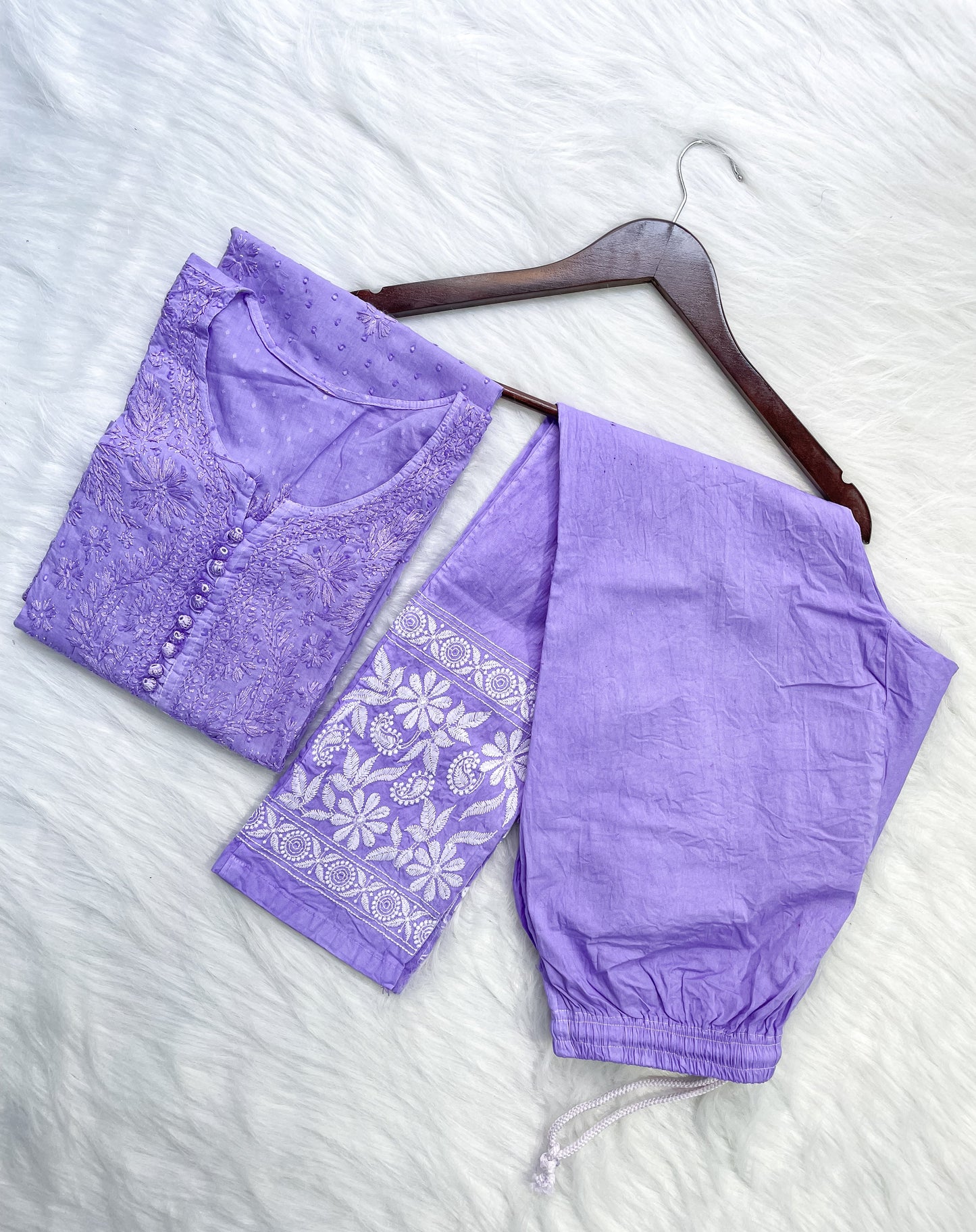 Dyed Cotton Chikankari Kurti & Lycra Pant Set, Pockets Both Side of the Pant