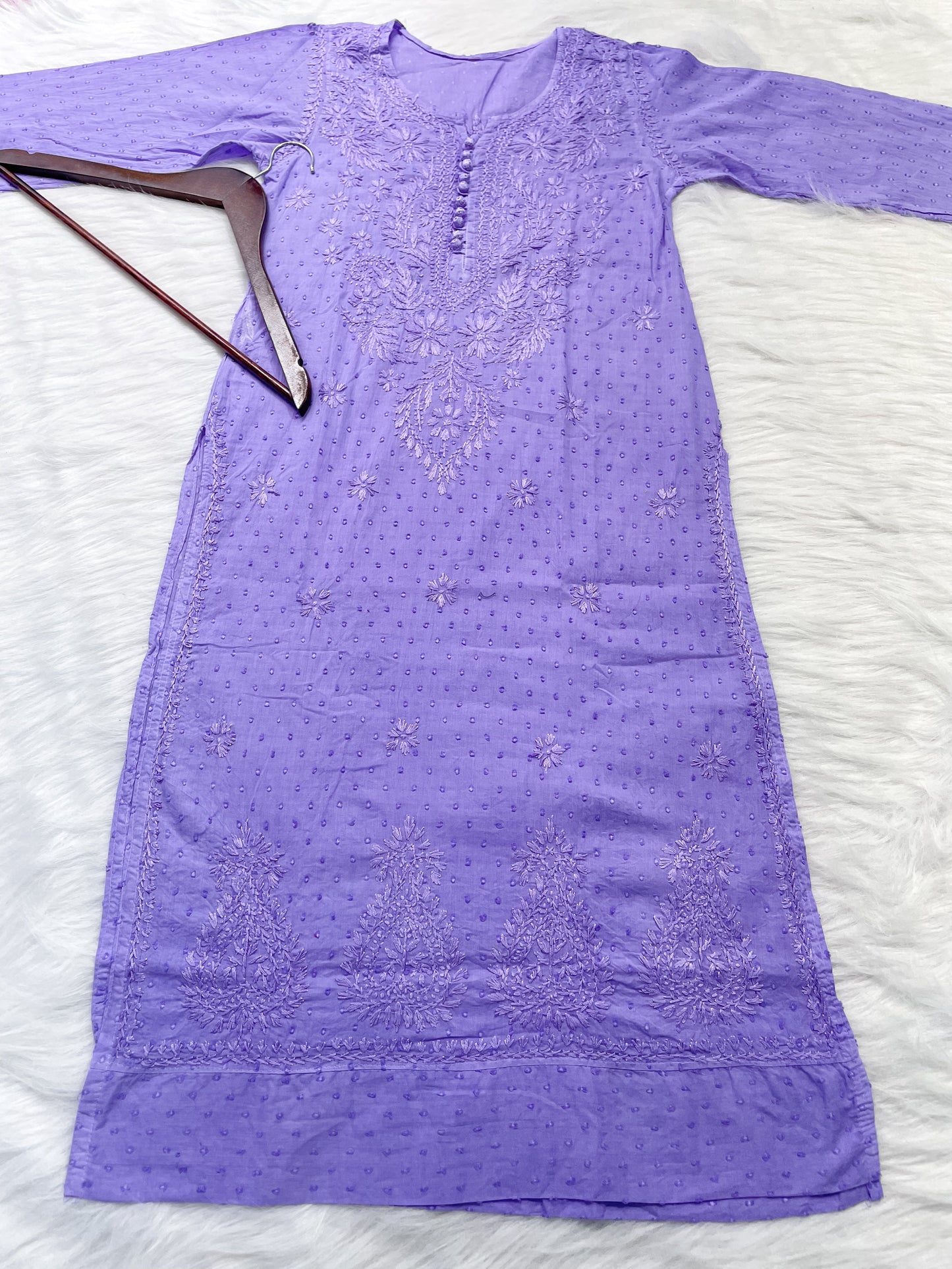 Dyed Cotton Chikankari Kurti & Lycra Pant Set, Pockets Both Side of the Pant