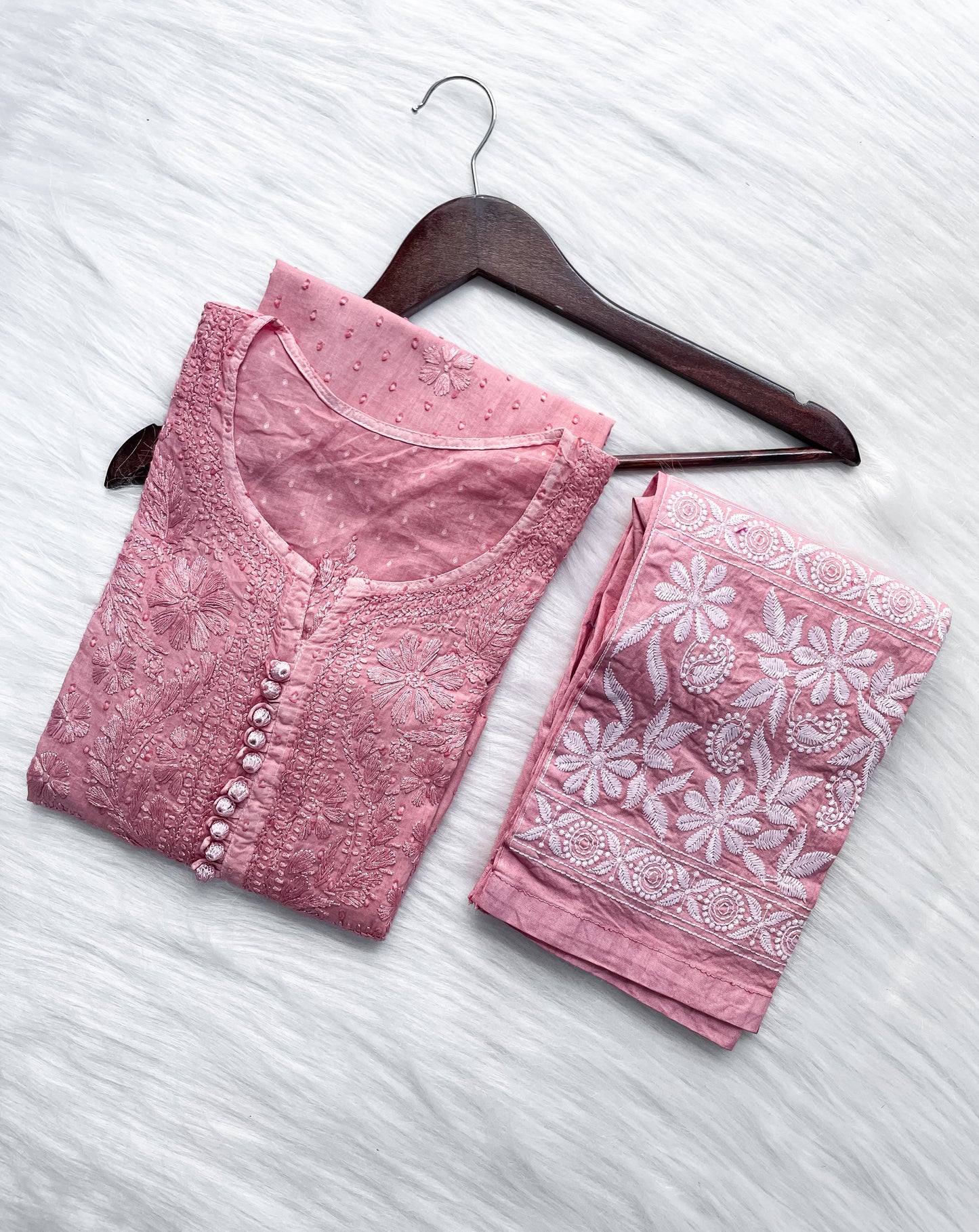 Dyed Cotton Chikankari Kurti & Lycra Pant Set, Pockets Both Side of the Pant