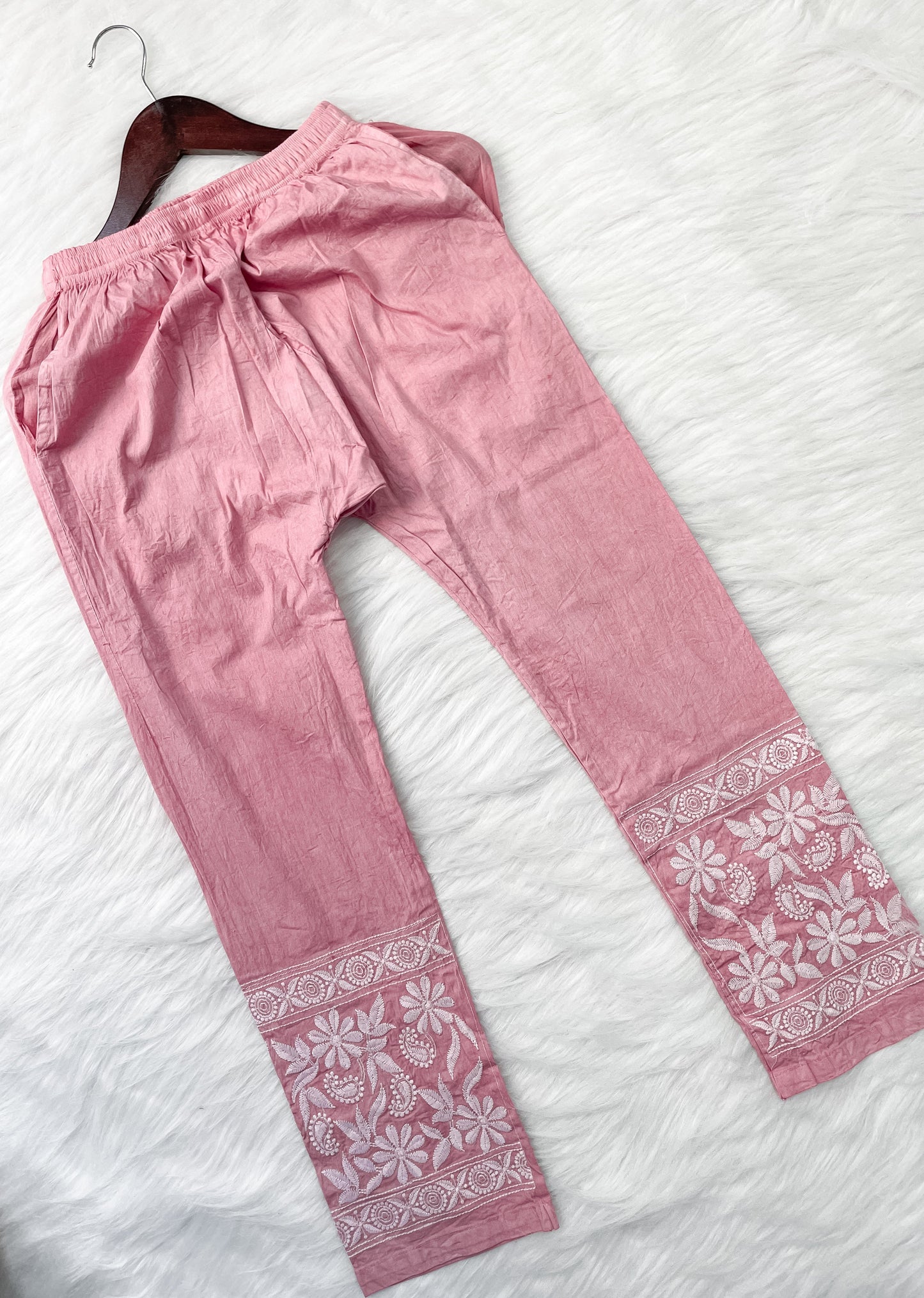 Dyed Cotton Chikankari Kurti & Lycra Pant Set, Pockets Both Side of the Pant