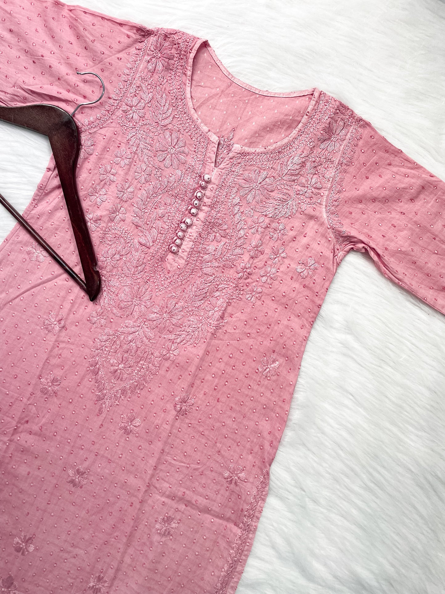 Dyed Cotton Chikankari Kurti & Lycra Pant Set, Pockets Both Side of the Pant