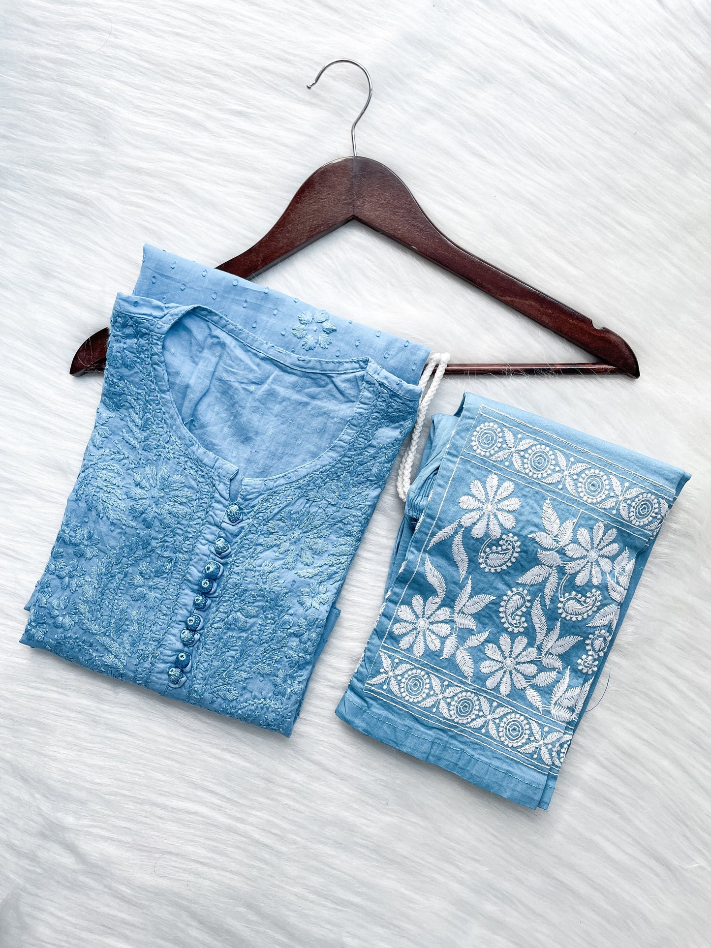 Dyed Cotton Chikankari Kurti & Lycra Pant Set, Pockets Both Side of the Pant