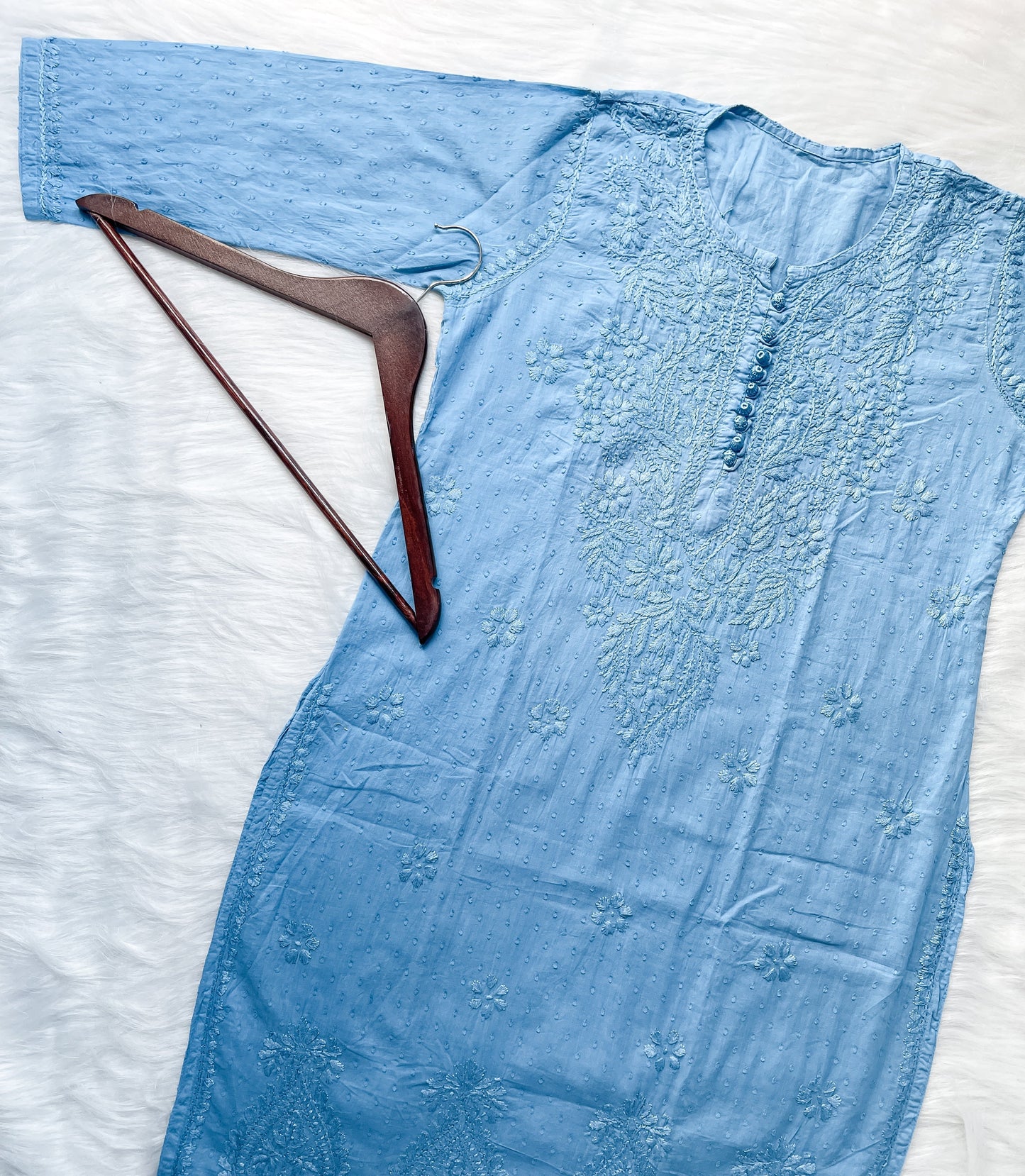Dyed Cotton Chikankari Kurti & Lycra Pant Set, Pockets Both Side of the Pant