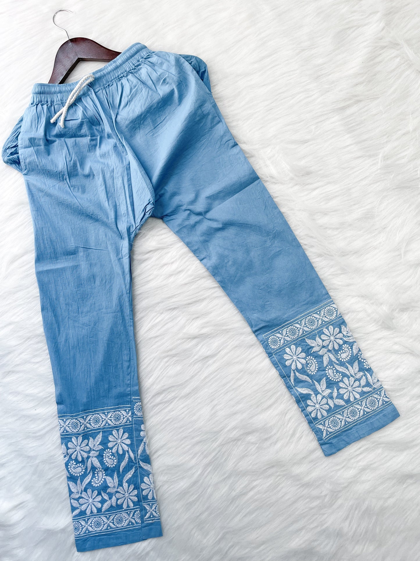 Dyed Cotton Chikankari Kurti & Lycra Pant Set, Pockets Both Side of the Pant