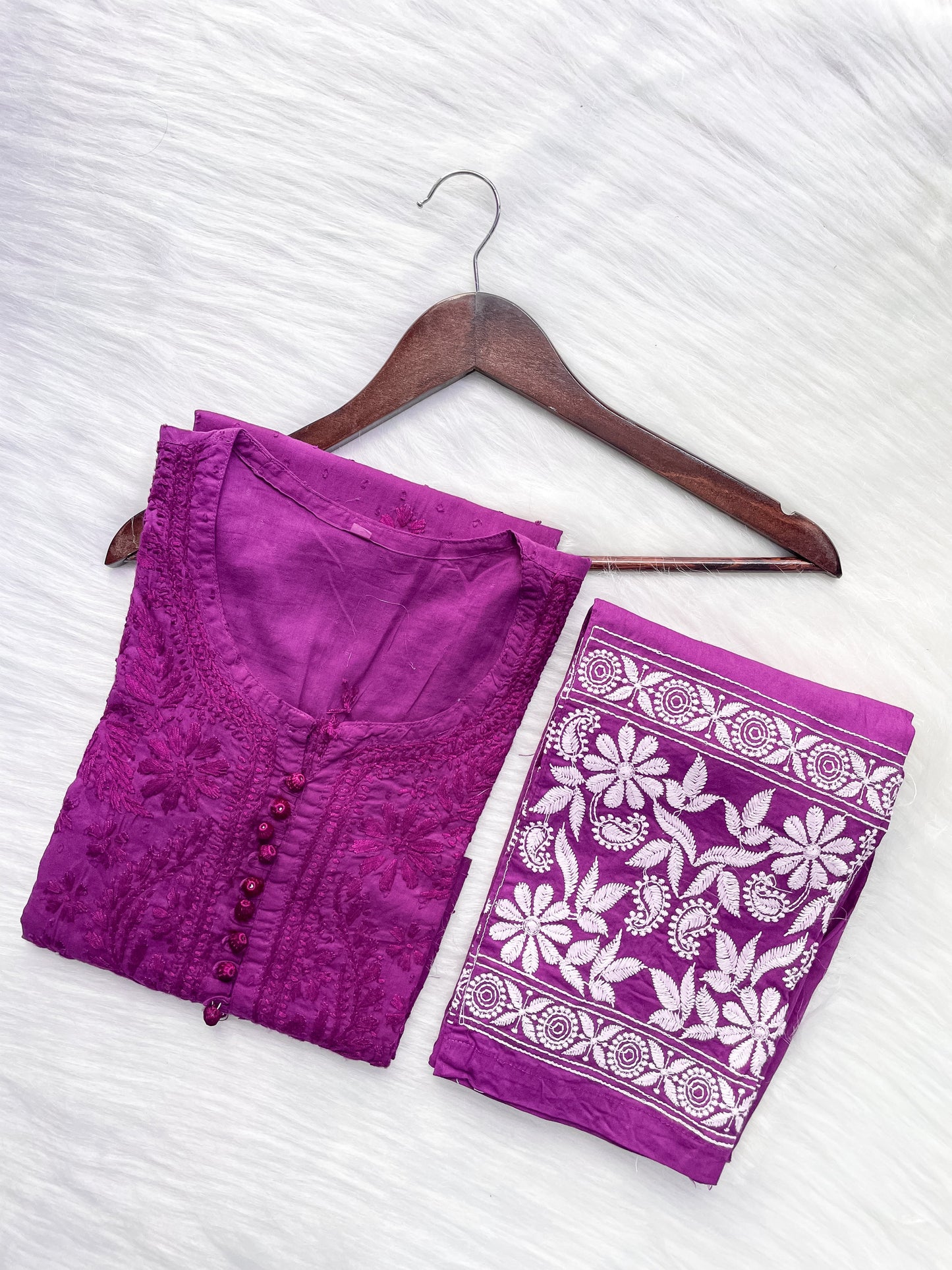 Dyed Cotton Chikankari Kurti & Lycra Pant Set, Pockets Both Side of the Pant