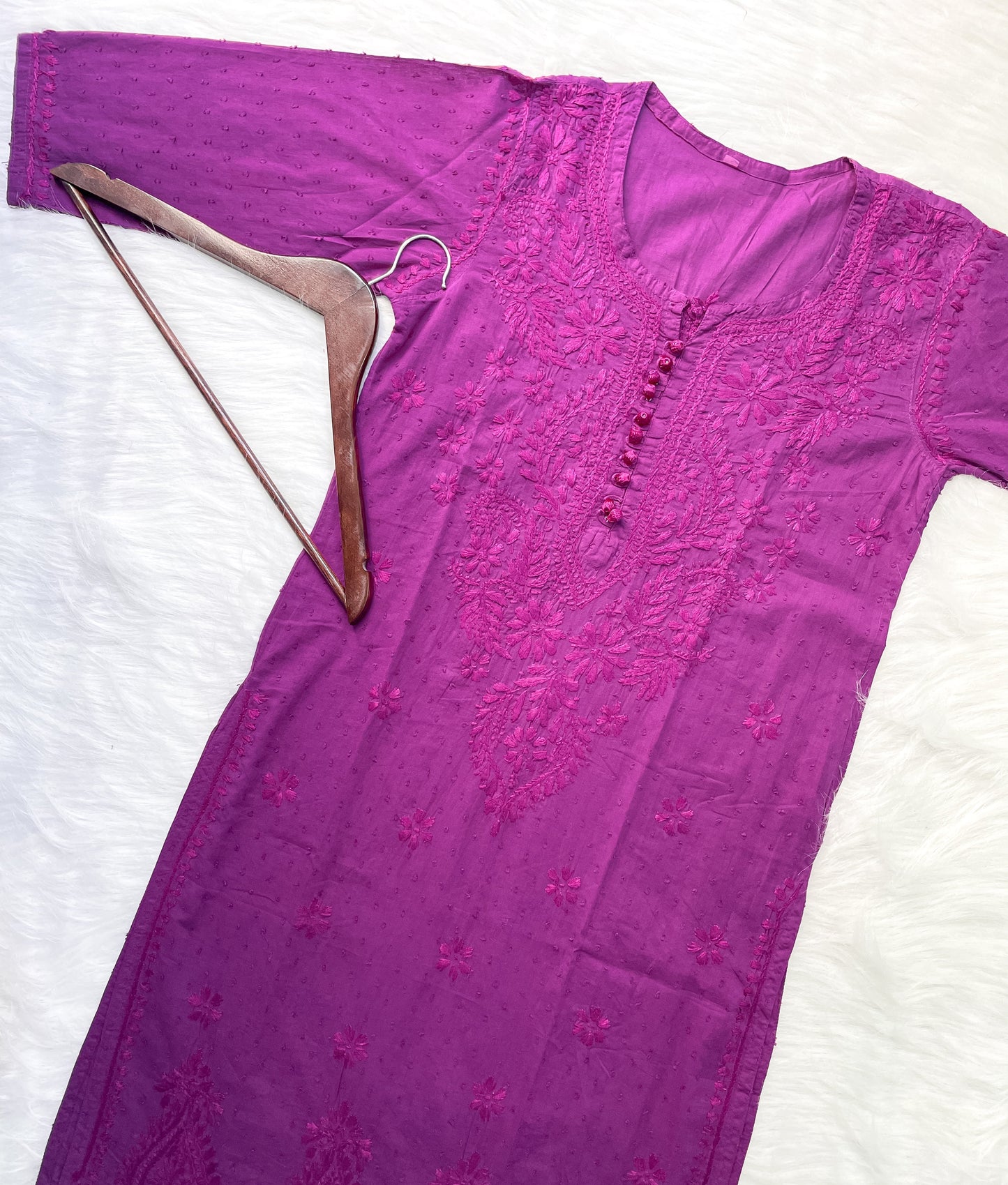 Dyed Cotton Chikankari Kurti & Lycra Pant Set, Pockets Both Side of the Pant