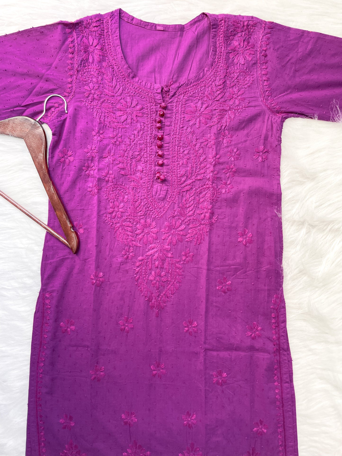 Dyed Cotton Chikankari Kurti & Lycra Pant Set, Pockets Both Side of the Pant
