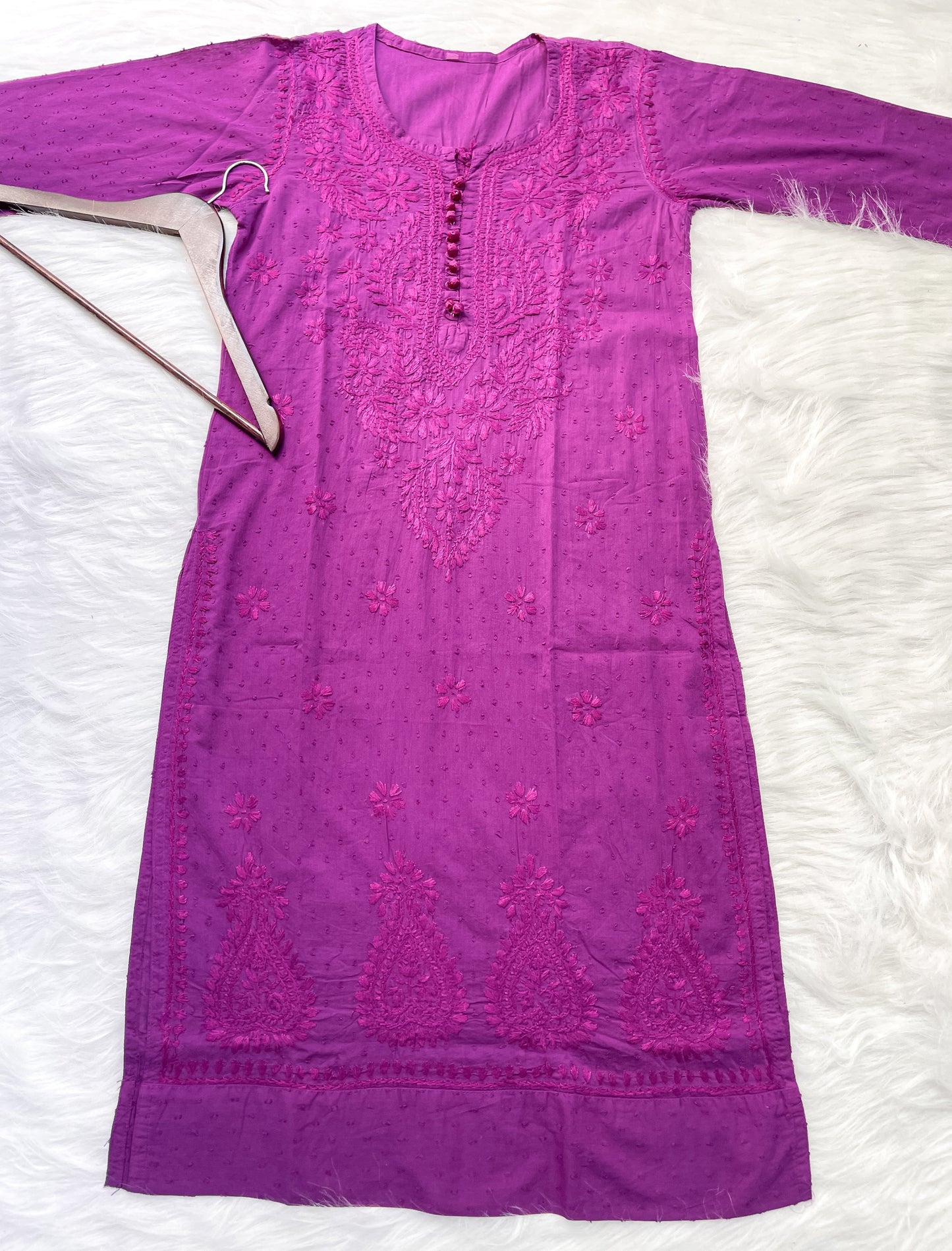 Dyed Cotton Chikankari Kurti & Lycra Pant Set, Pockets Both Side of the Pant