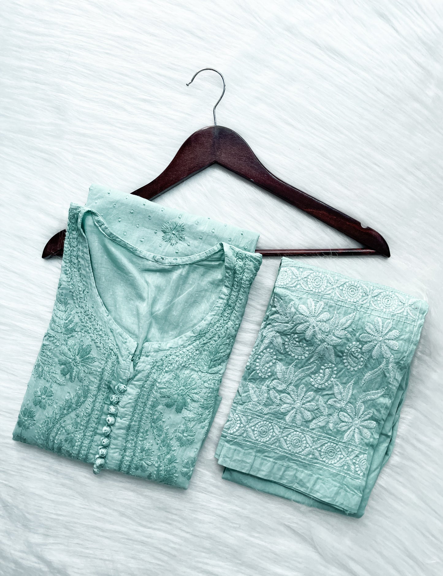 Dyed Cotton Chikankari Kurti & Lycra Pant Set, Pockets Both Side of the Pant